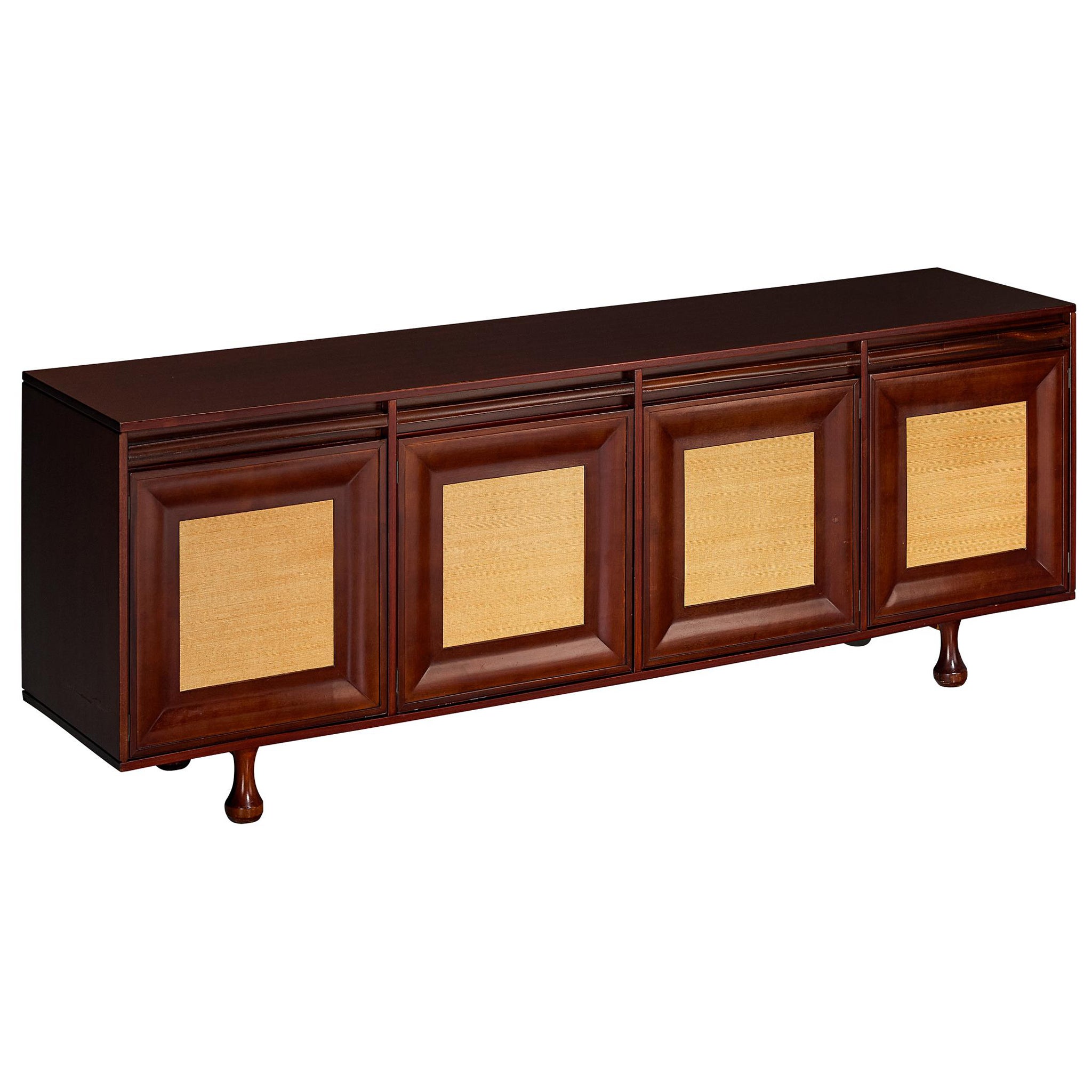 Angelo Mangiarotti for Sorgente dei Mobili Sideboard in Mahogany Grasscloth For Sale