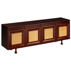 Angelo Mangiarotti for Sorgente dei Mobili Sideboard in Mahogany Grasscloth