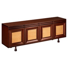 Angelo Mangiarotti for Sorgente dei Mobili Sideboard in Mahogany Grasscloth