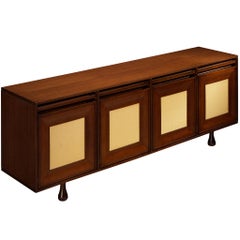 Angelo Mangiarotti per Sorgente dei Mobili Credenza in mogano con rivestimento in erba
