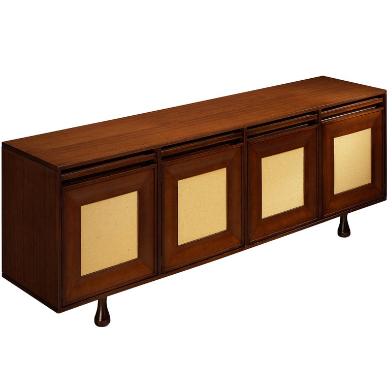 Angelo Mangiarotti for Sorgente dei Mobili Sideboard in Mahogany Grasscloth