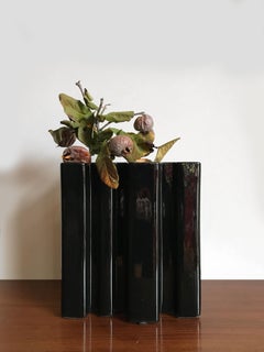 Angelo Mangiarotti for Superego Black Italian Ceramic Vase, 2000s
