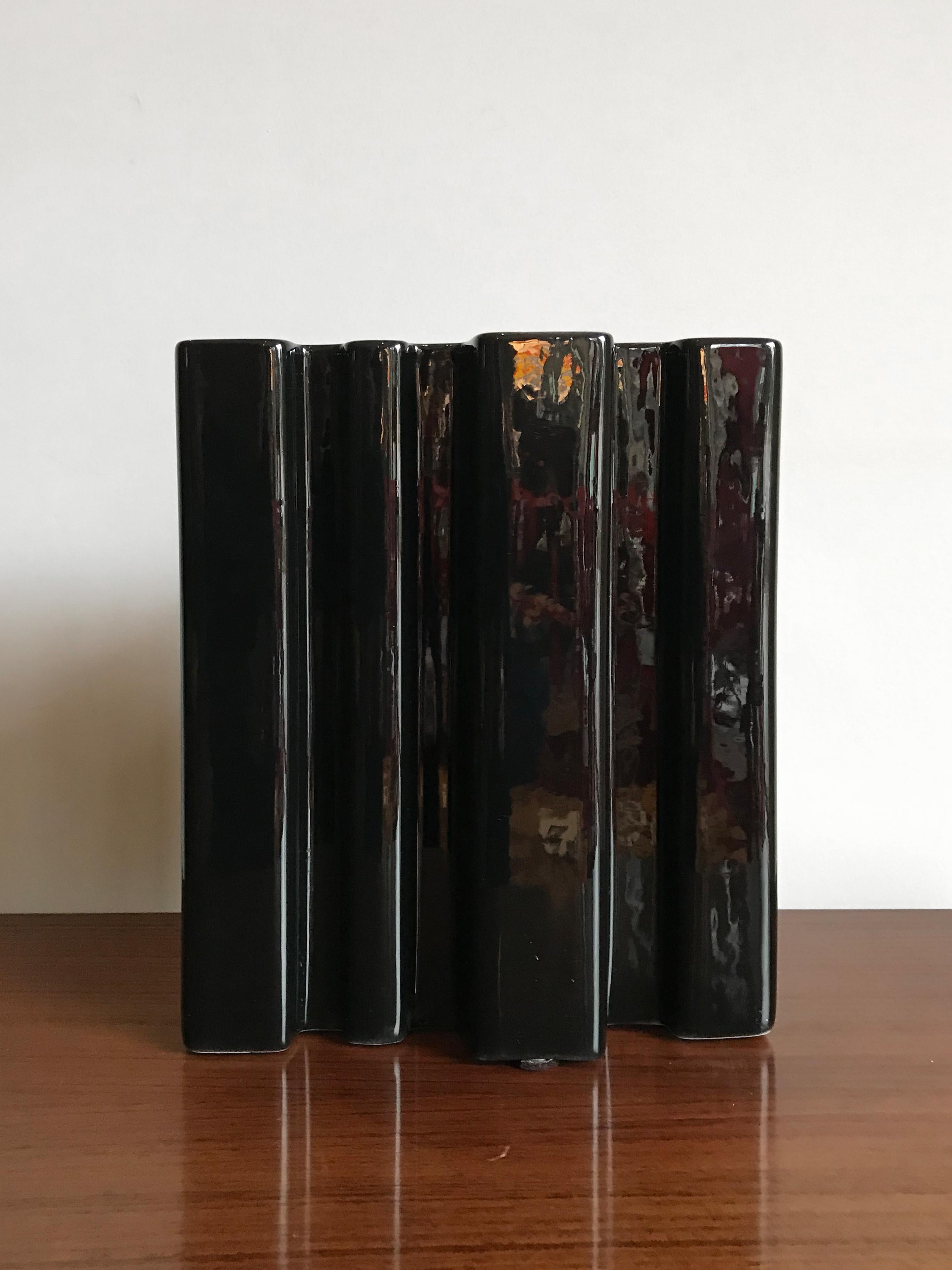 Modern Angelo Mangiarotti for Superego Black Italian Ceramic Vase, 2000s