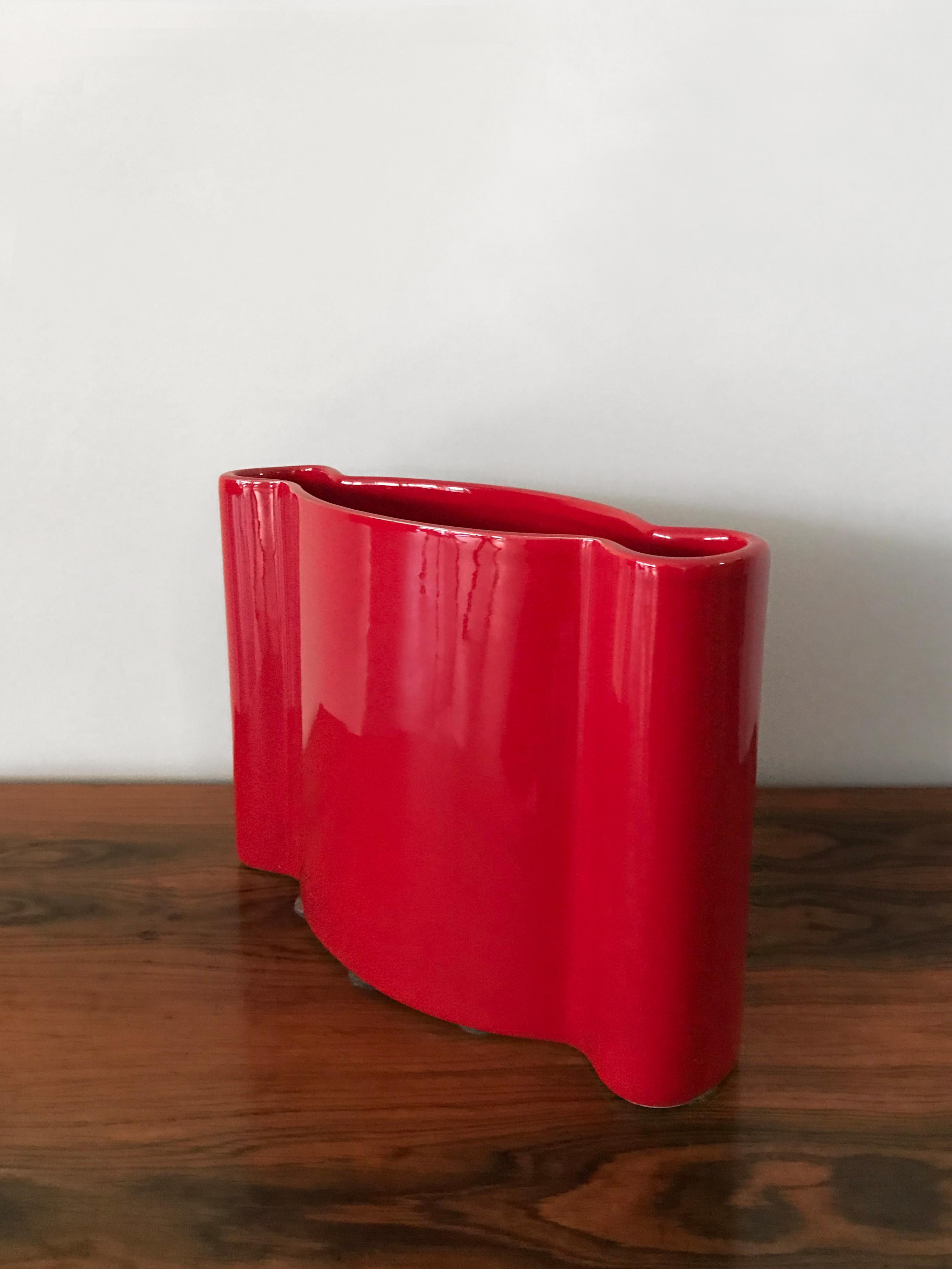Glazed Angelo Mangiarotti for Superego Red Italian Ceramic Vase