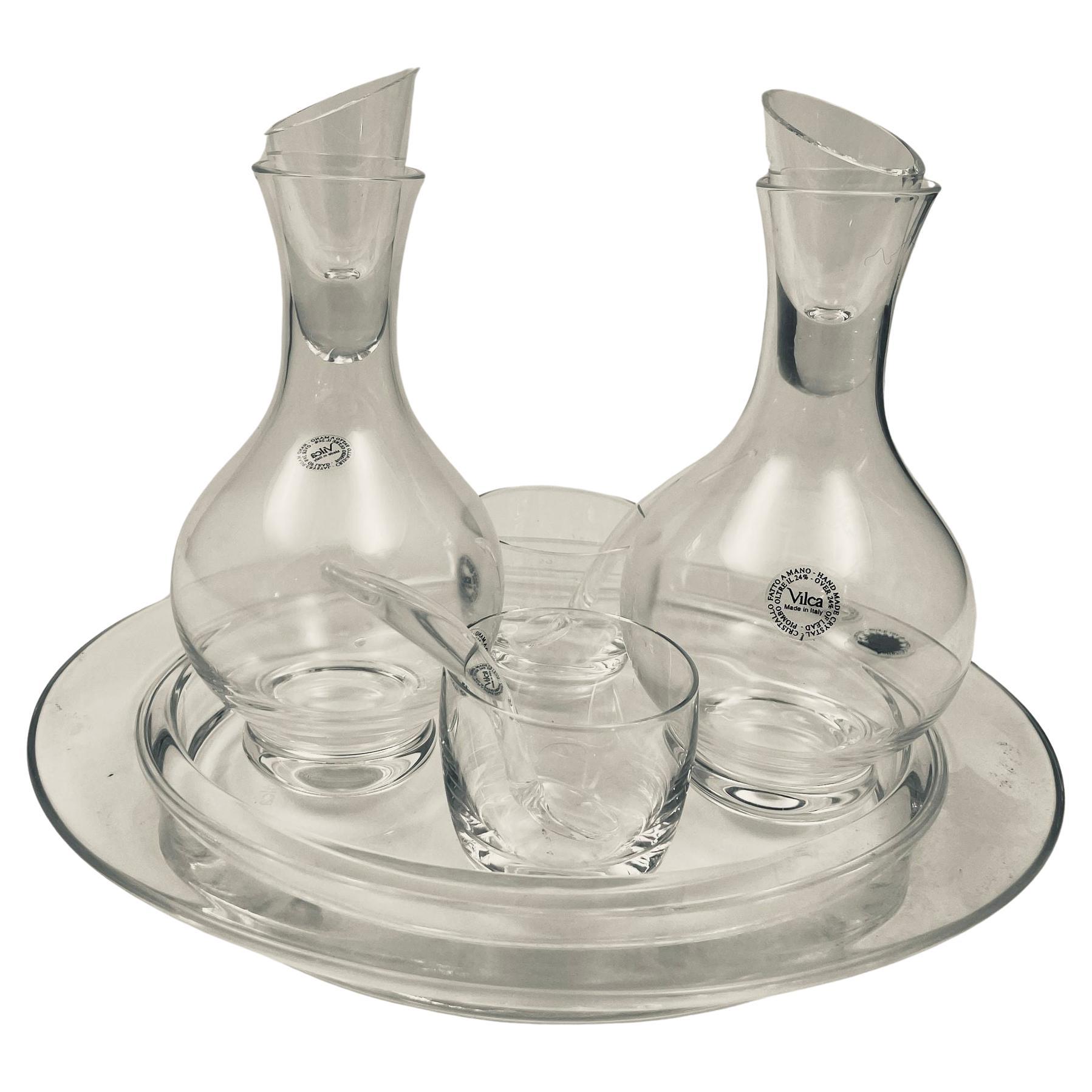 Angelo Mangiarotti for Vilca Crystal Italy Olive Oil Vinegar Table Top Set For Sale