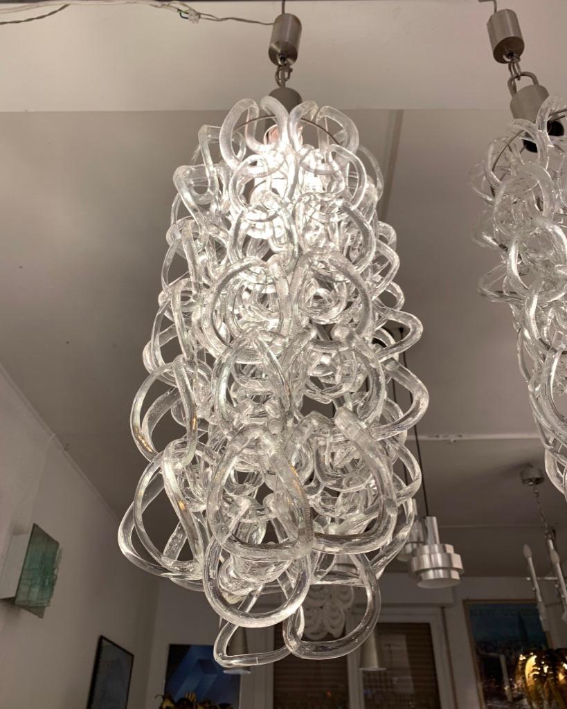 Italian Angelo Mangiarotti Vistosi Giogali Pendant Chandeliers Lamp Ceiling Light Glass  For Sale
