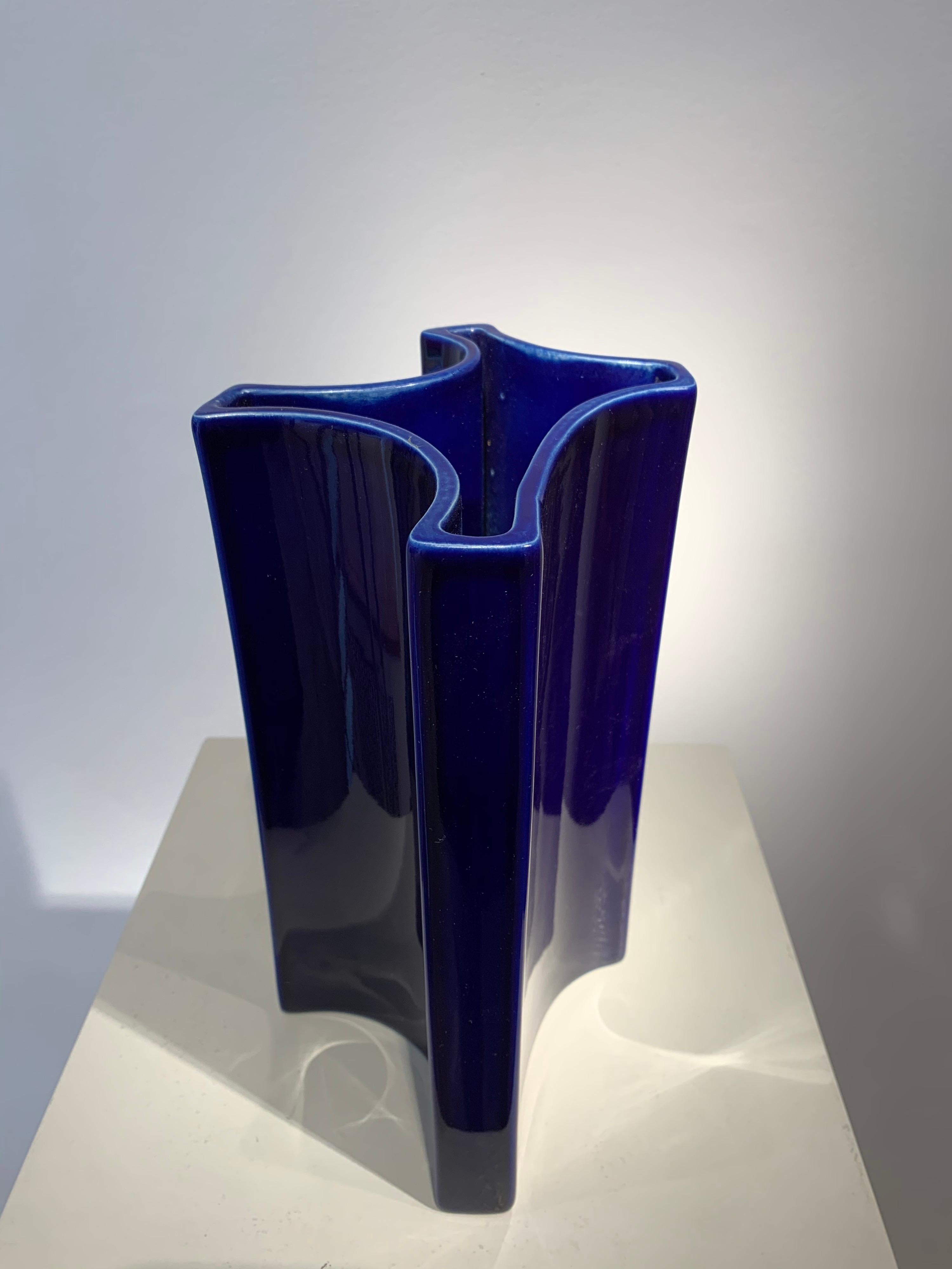 Fratelli Brambilla is the manufacture which produced the vase designed by Angelo Mangiarotti in the 1960s. The shape is irregular, free. See mark and old sticker.