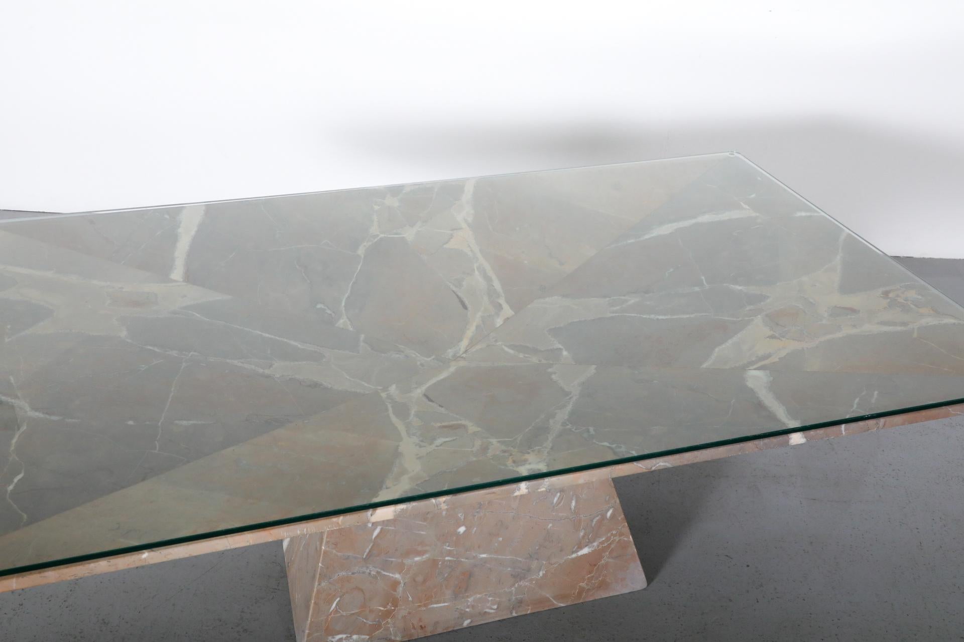 Angelo Mangiarotti Inspired Marble Coffee Table with Pyramid Base and Glass Top 4