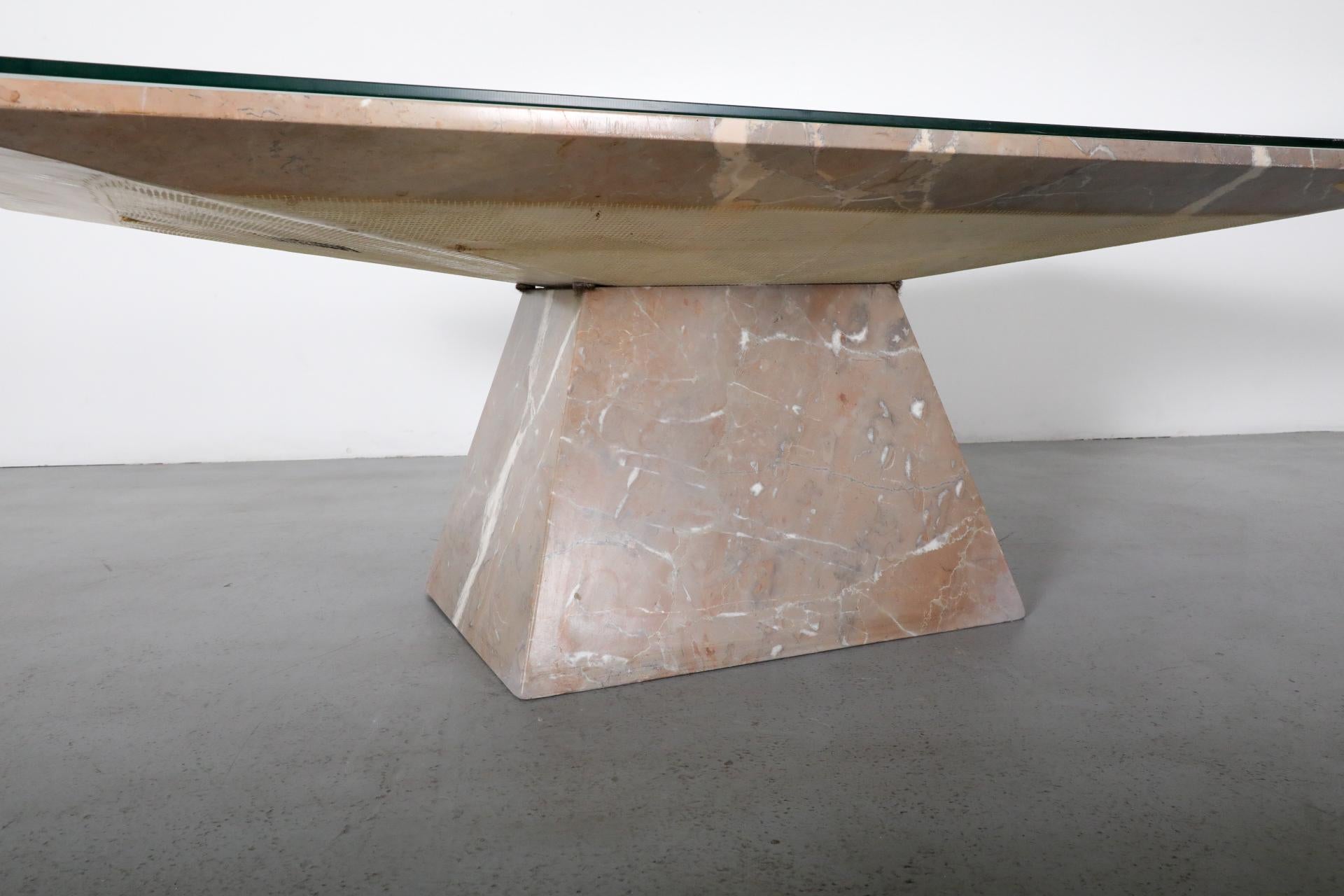 Angelo Mangiarotti Inspired Marble Coffee Table with Pyramid Base and Glass Top 6