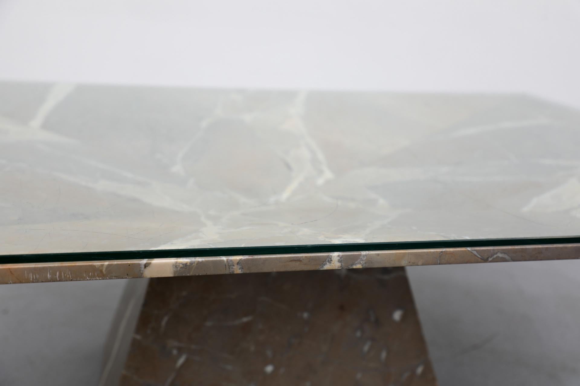 Angelo Mangiarotti Inspired Marble Coffee Table with Pyramid Base and Glass Top 8