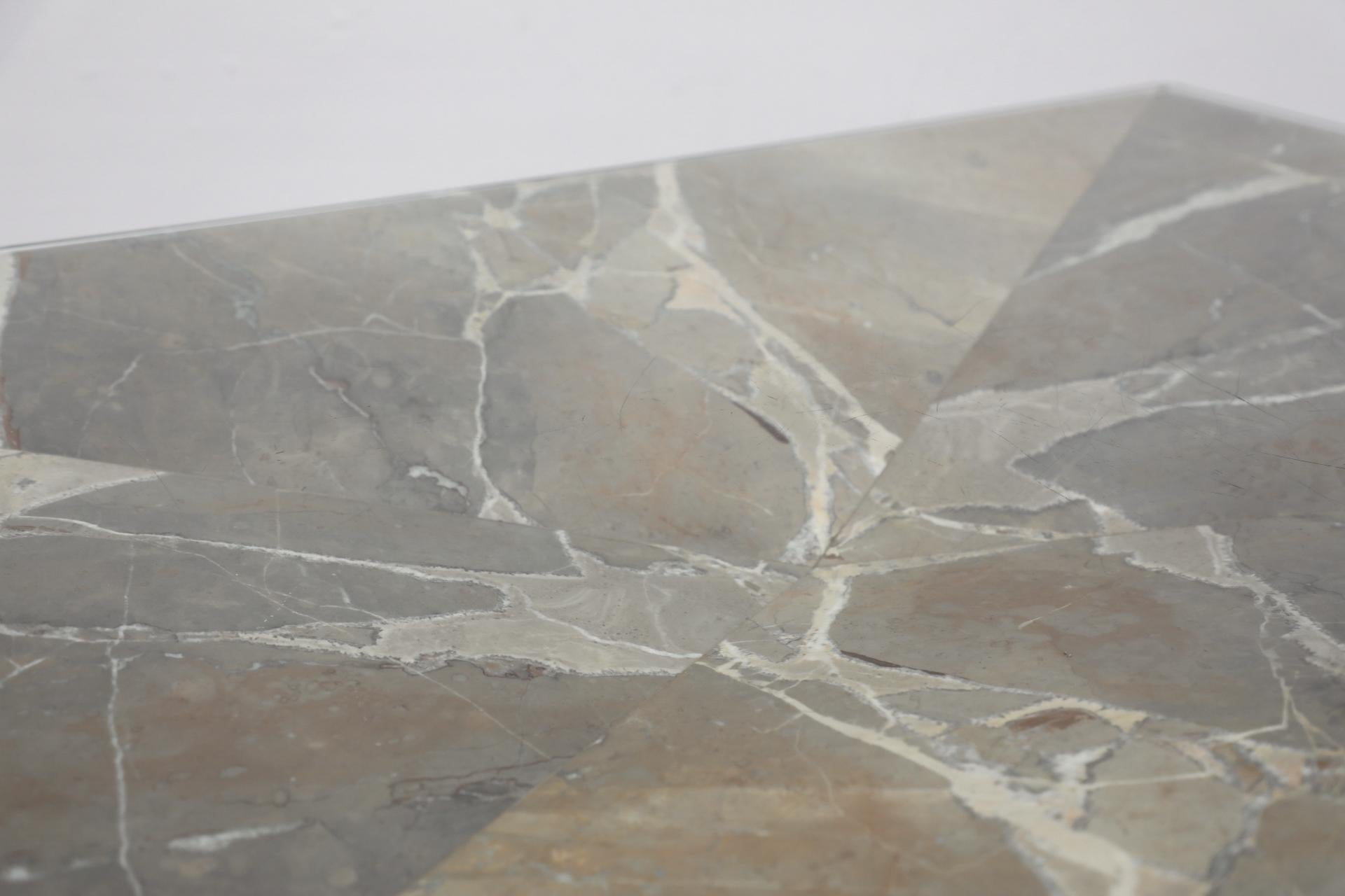 Angelo Mangiarotti Inspired Marble Coffee Table with Pyramid Base and Glass Top 9