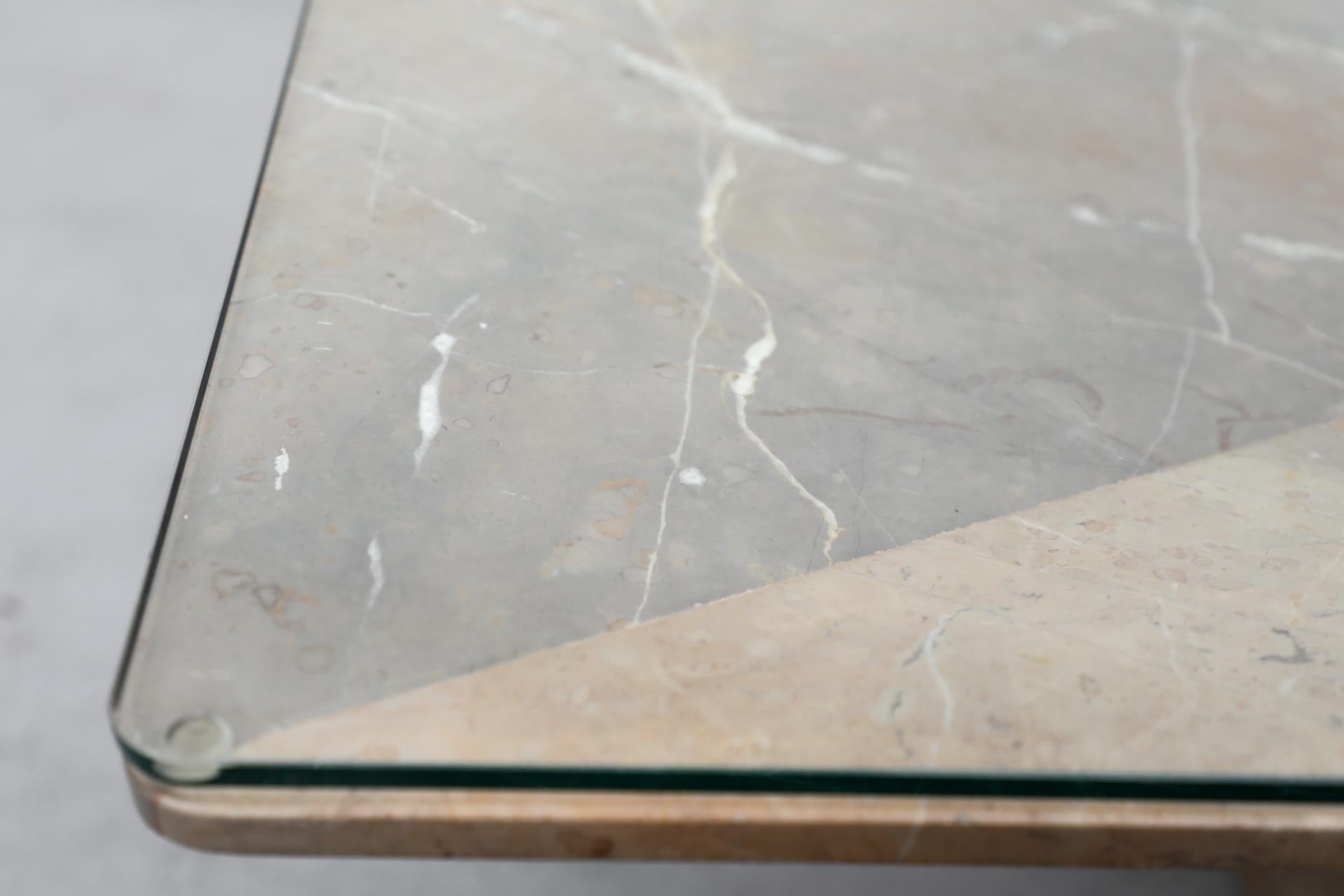 Angelo Mangiarotti Inspired Marble Coffee Table with Pyramid Base and Glass Top 10
