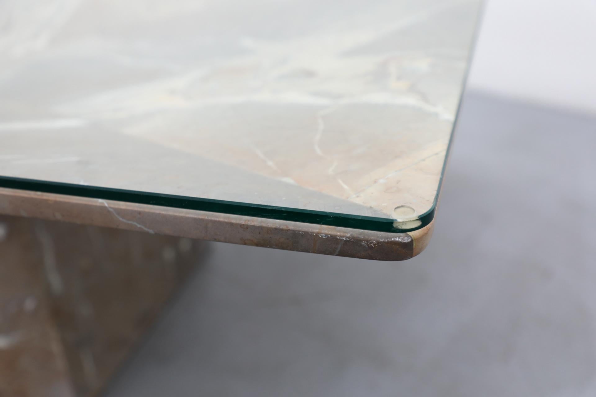 Angelo Mangiarotti Inspired Marble Coffee Table with Pyramid Base and Glass Top 11