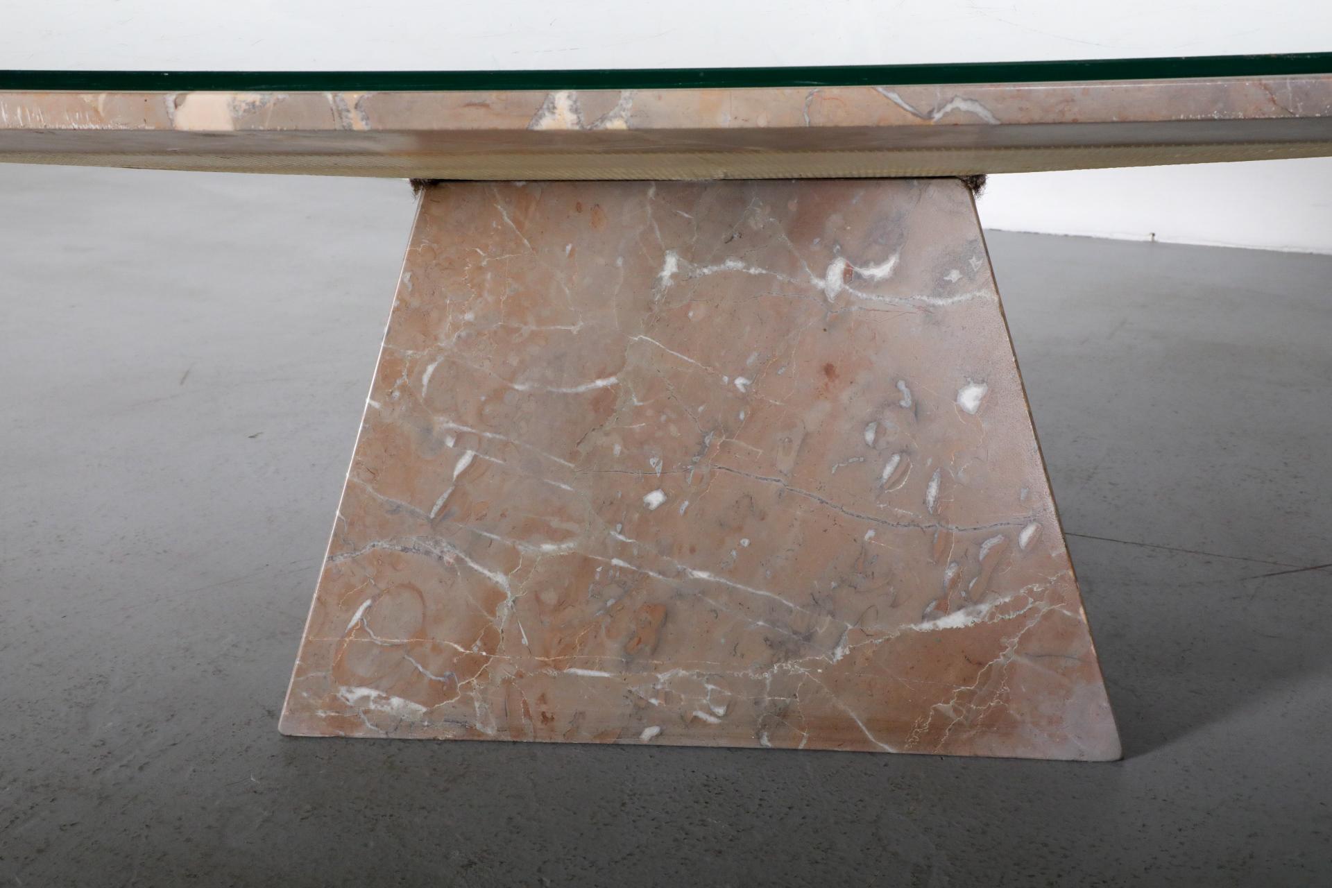 Angelo Mangiarotti Inspired Marble Coffee Table with Pyramid Base and Glass Top 12