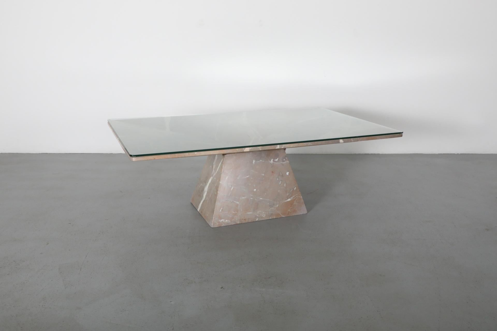 Angelo Mangiarotti Inspired Marble Coffee Table with Pyramid Base and Glass Top 2