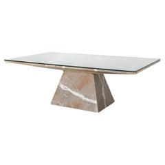 Angelo Mangiarotti Inspired Marble Coffee Table with Pyramid Base and Glass Top