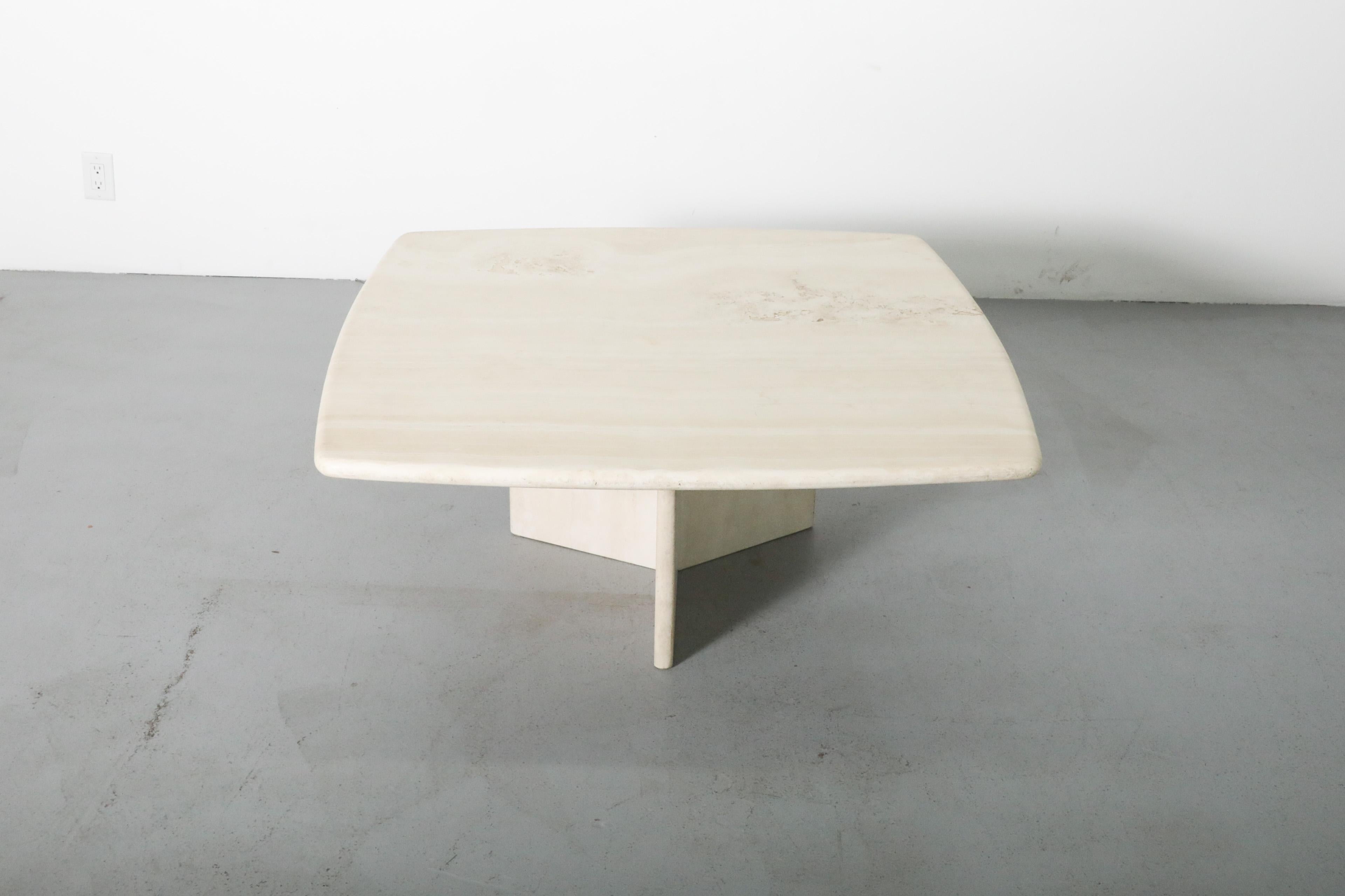Mid-Century Modern Angelo Mangiarotti Inspired Cream Toned Travertine Coffee Table