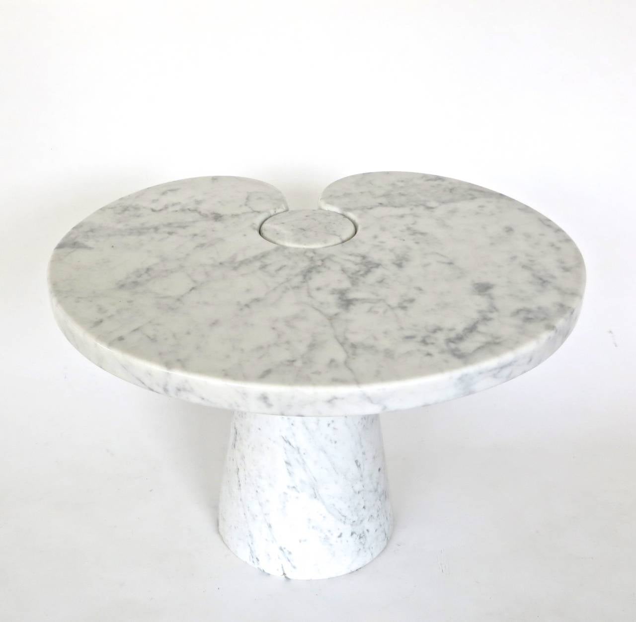 Angelo Mangiarotti Italian, Carrara Marble Low Side Table Eros Series In Good Condition In Chicago, IL