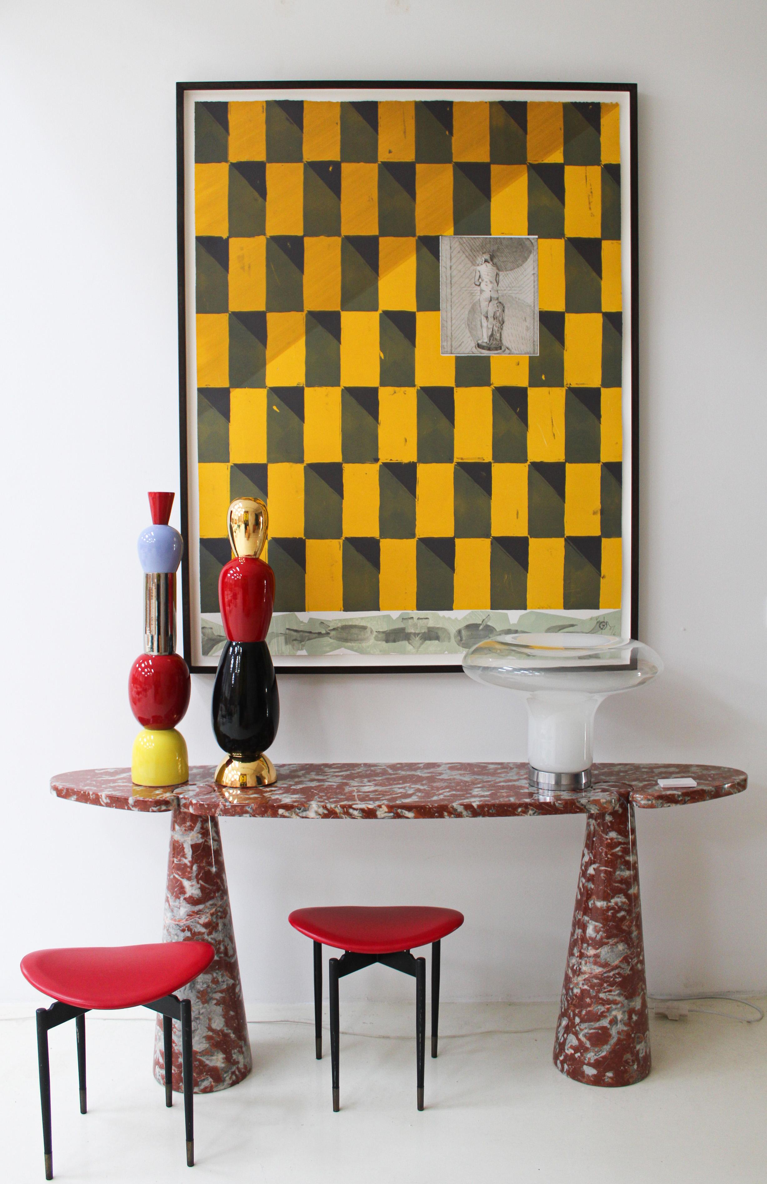 Angelo Mangiarotti Italian Eros Console as a Pair Red Marble for Skipper For Sale 5