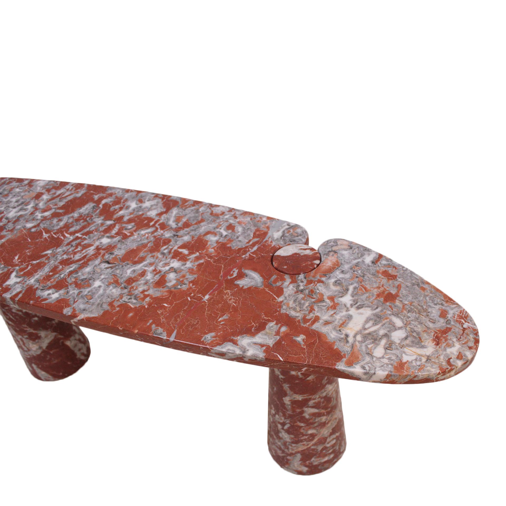 Mid-Century Modern Midcentury Angelo Mangiarotti Italian Eros Console Coral Red Marble for Skipper For Sale