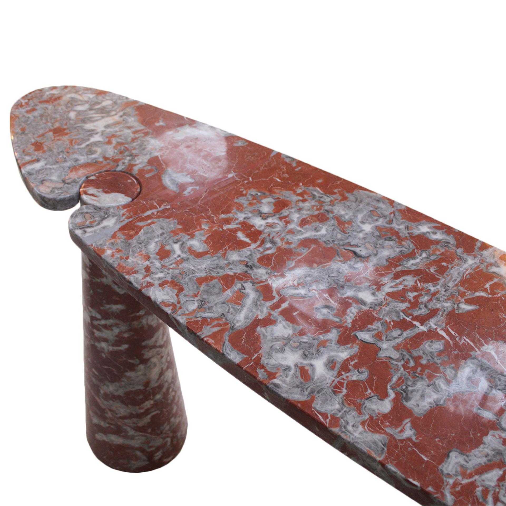 Midcentury Angelo Mangiarotti Italian Eros Console Coral Red Marble for Skipper In Good Condition For Sale In Madrid, ES