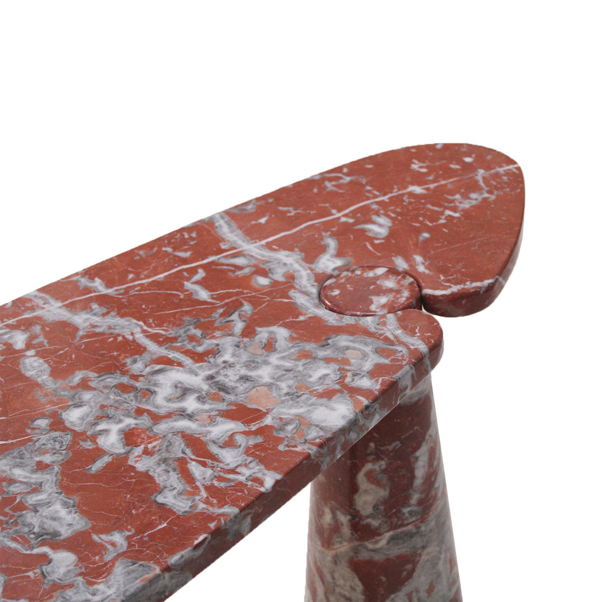 Late 20th Century Midcentury Angelo Mangiarotti Italian Eros Console Coral Red Marble for Skipper For Sale