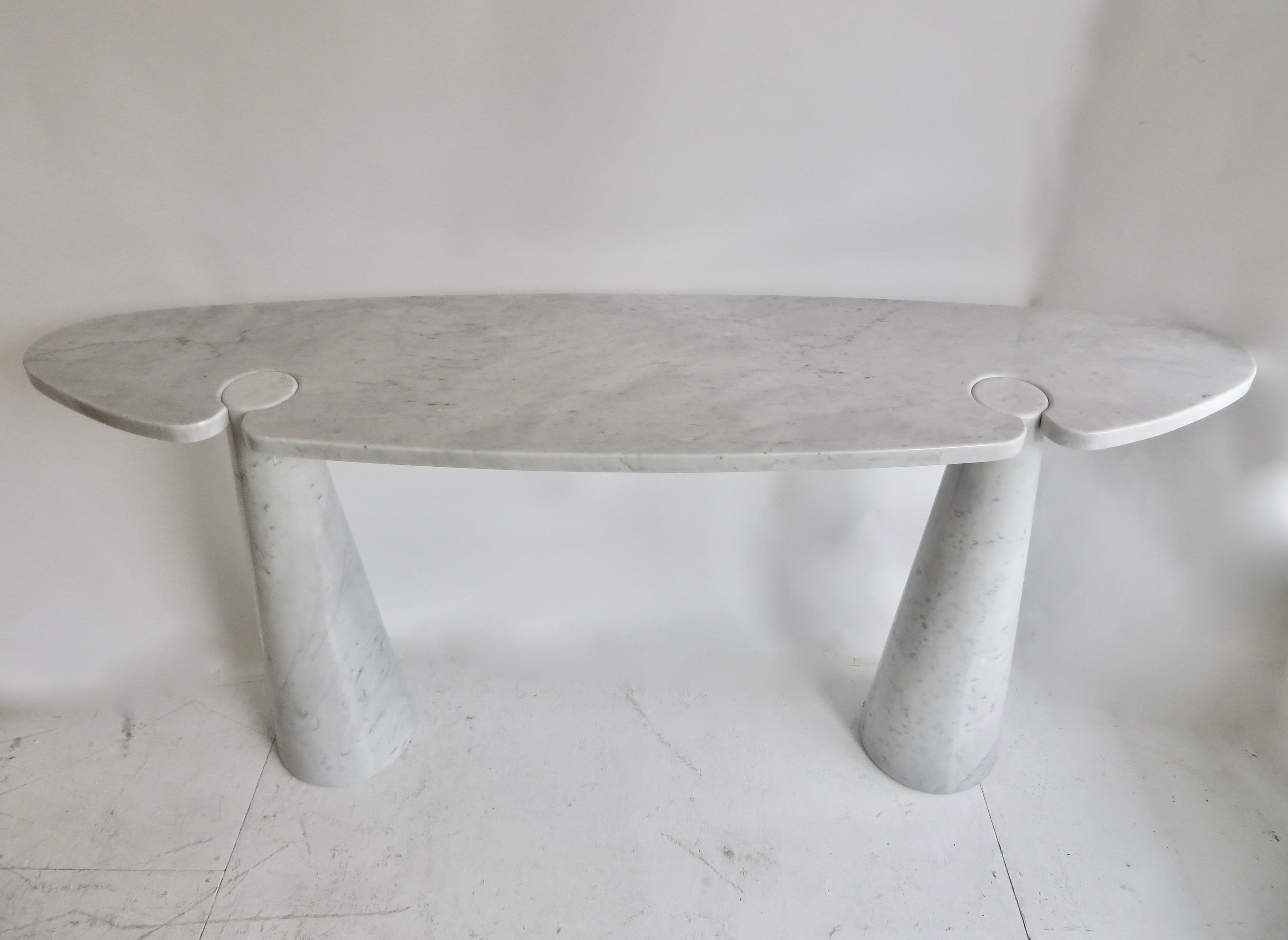 Mid-Century Modern Angelo Mangiarotti Italian Eros Console White Carrara Marble for Skipper, 1971