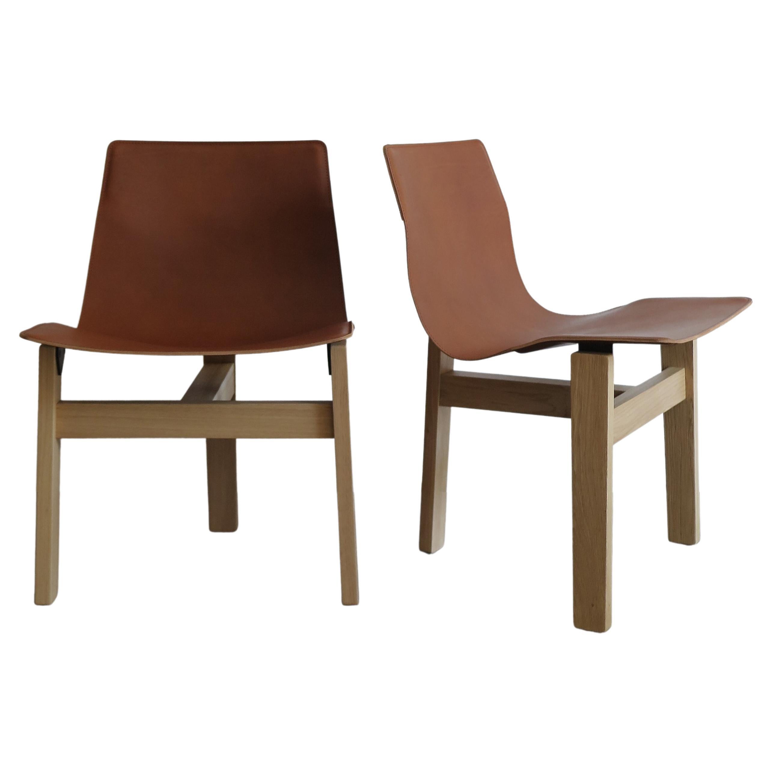 Angelo Mangiarotti Italian Leather and Wood Dining Chairs for Agapecasa For Sale