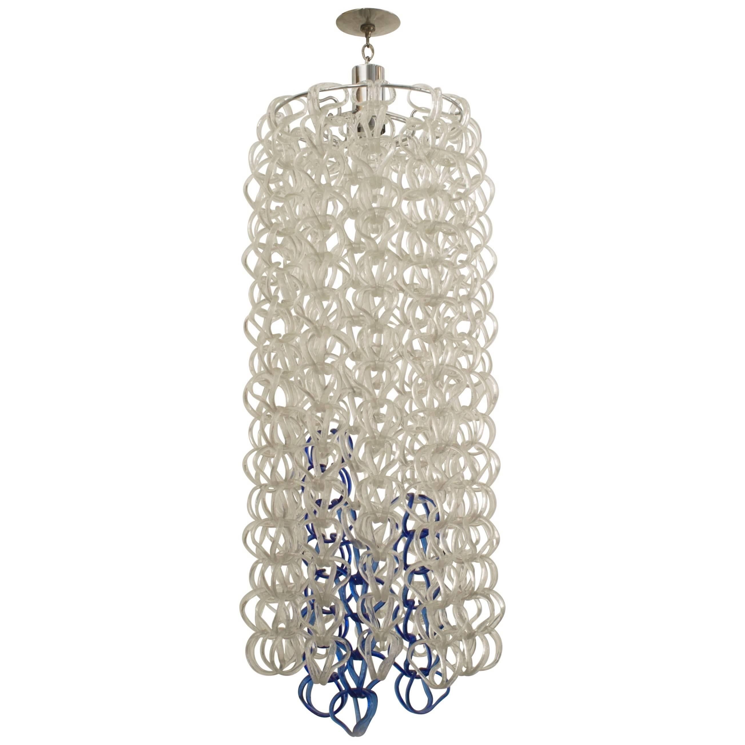 Angelo Mangiarotti Italian Post-War Crystal and Blue Glass Chandelier