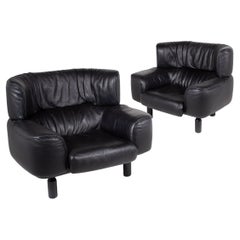 Angelo Mangiarotti Jumbo Lounge Chairs for Cassina in Black Leather