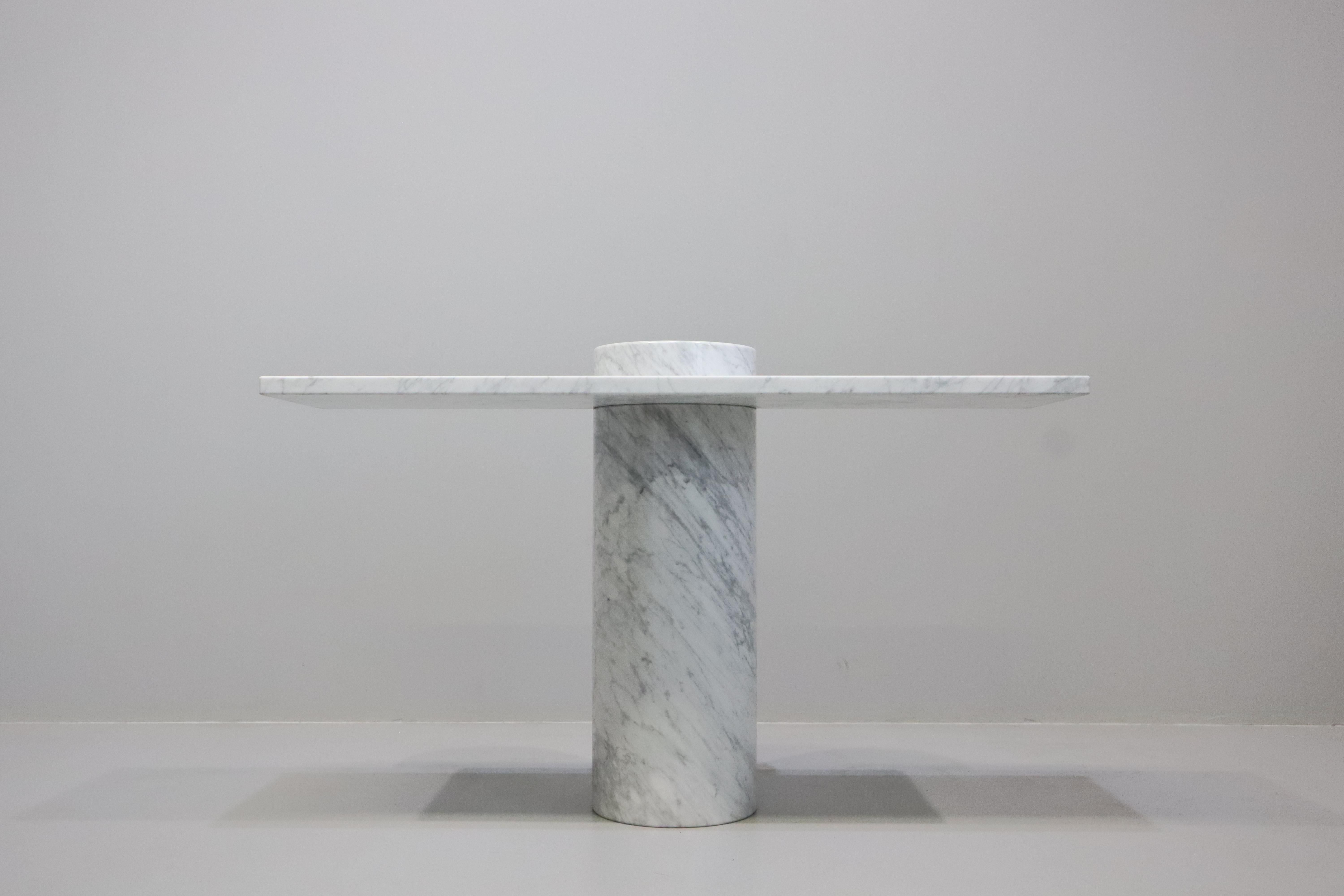 Mid-Century Modern Angelo Mangiarotti Loico Collection White Carrara Marble Console for Skipper For Sale