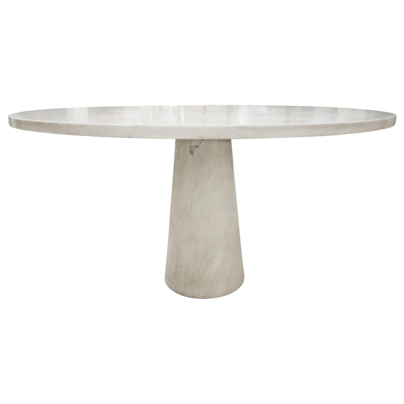 Mid-Century Modern White Angelo Mangiarotti Marble Round Dining Table, 1970s
