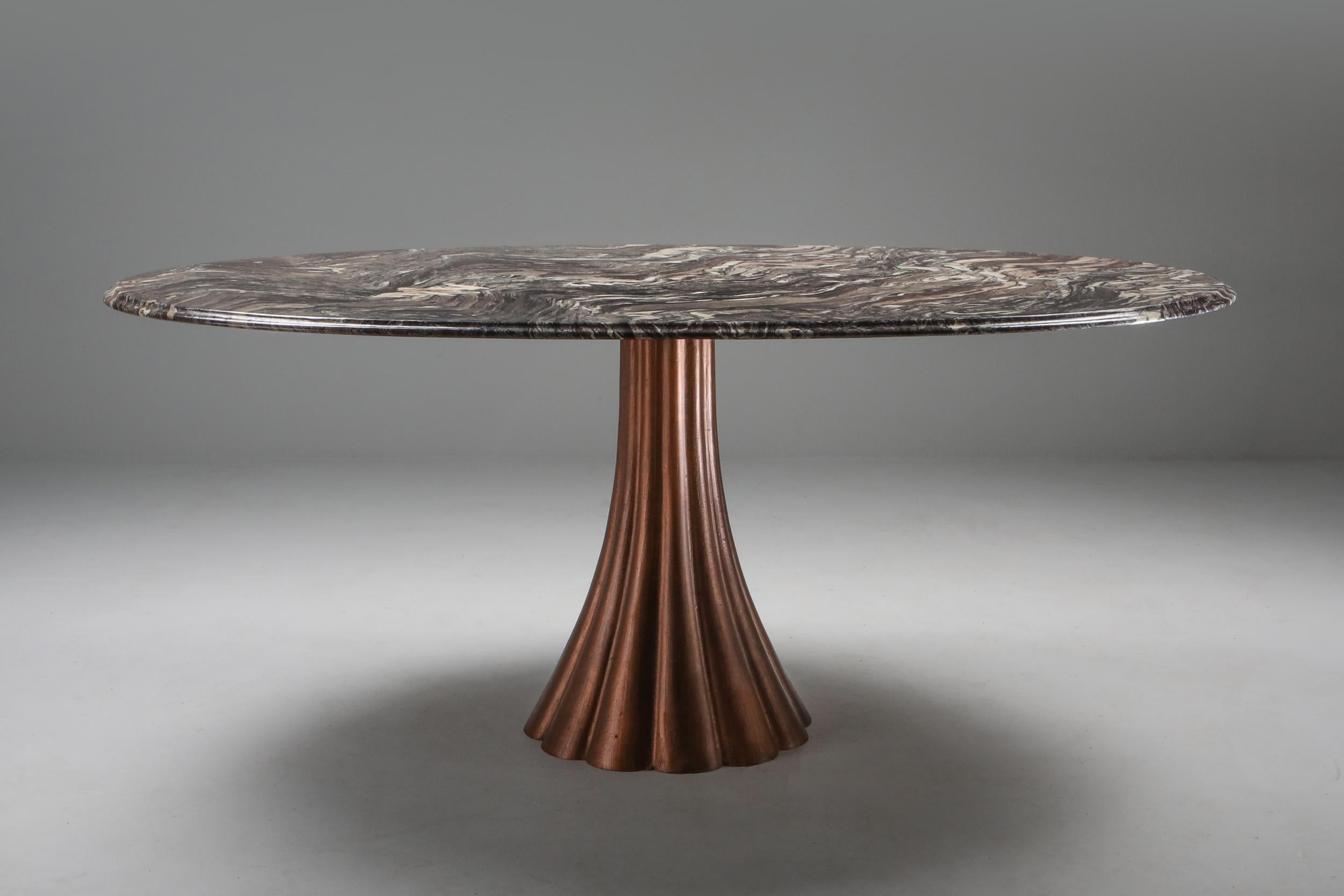 Post-Modern Angelo Mangiarotti Style Marble Table on Metallic Cast Base
