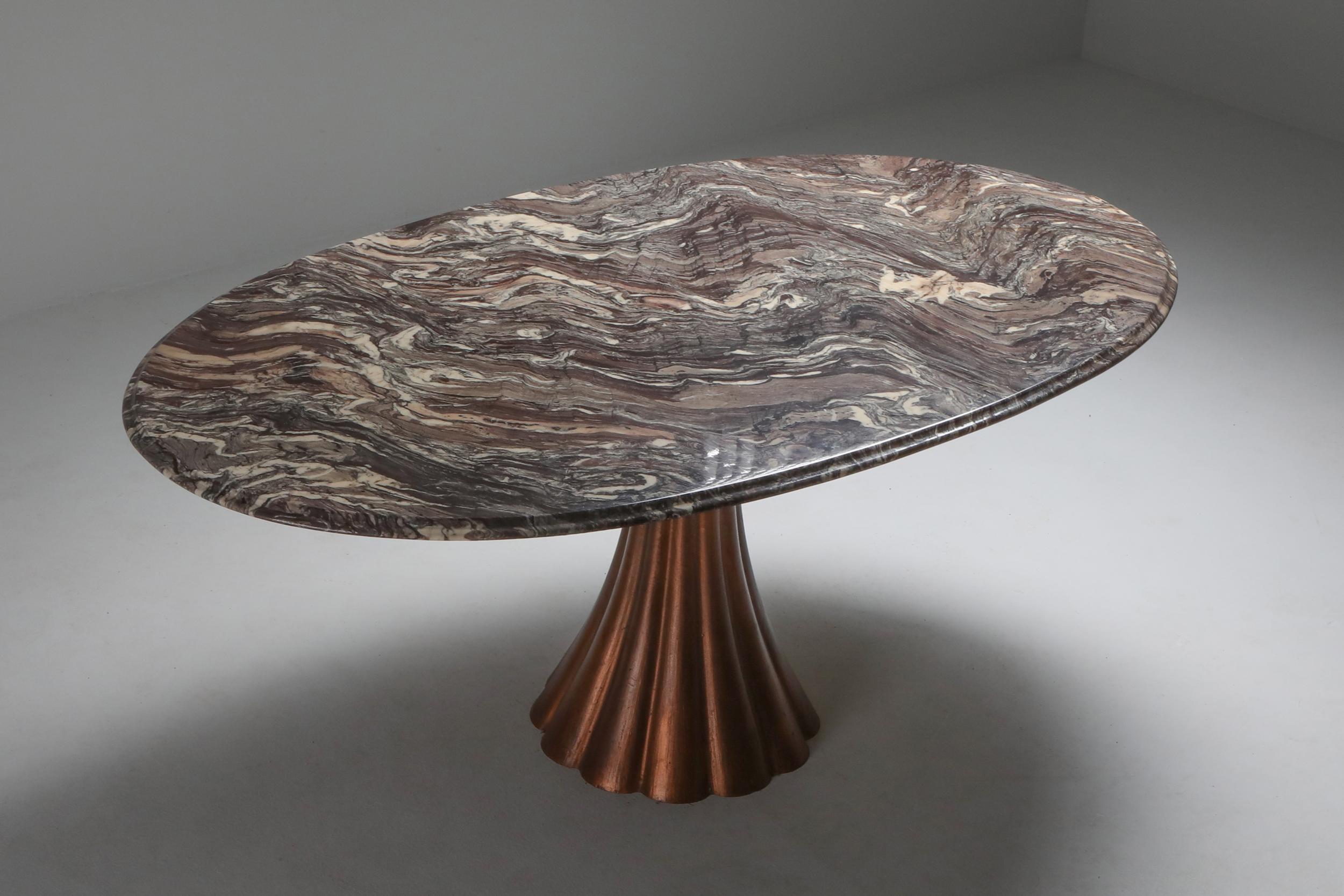 Angelo Mangiarotti Style Marble Table on Metallic Cast Base In Excellent Condition In Antwerp, BE