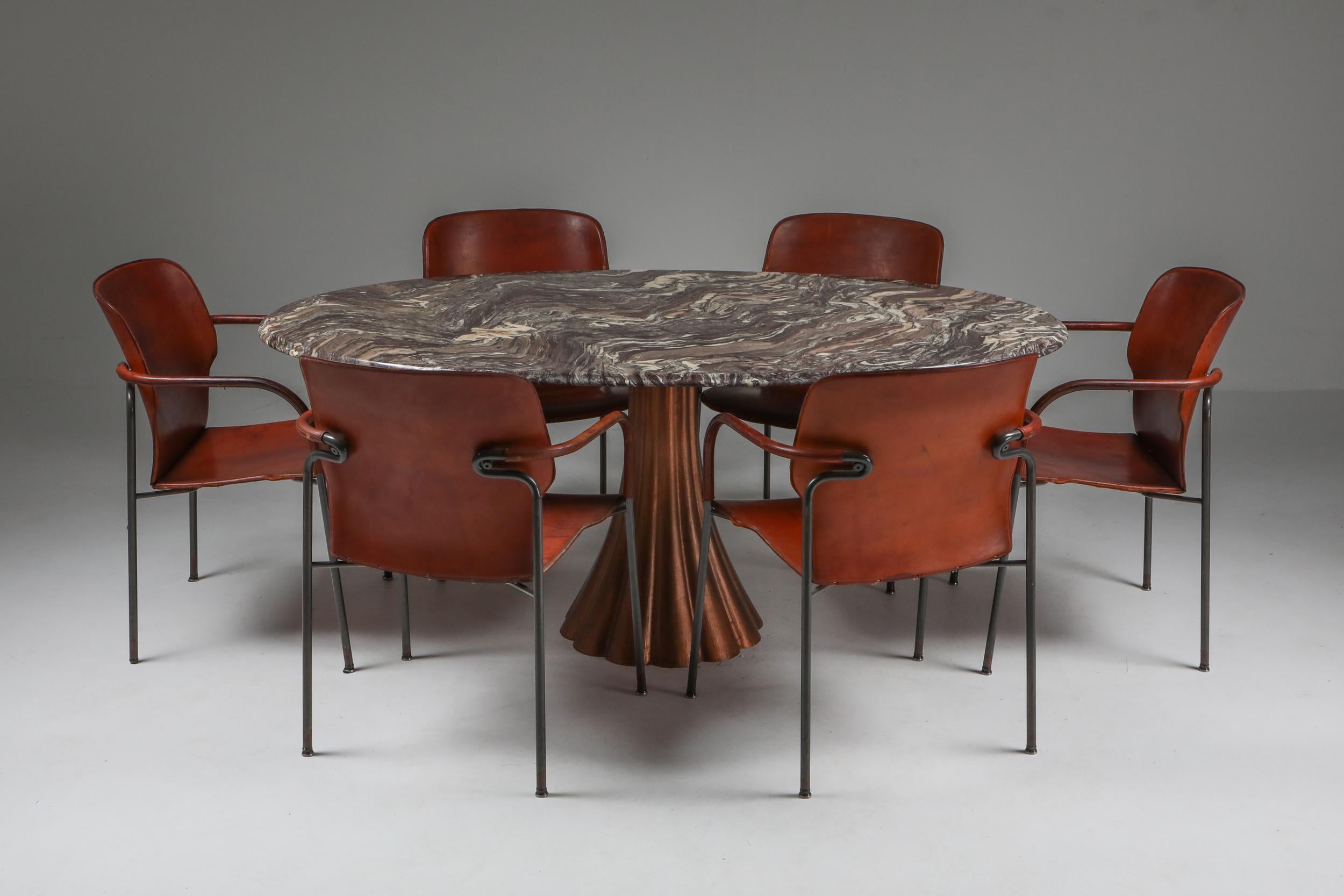 20th Century Angelo Mangiarotti Style Marble Table on Metallic Cast Base