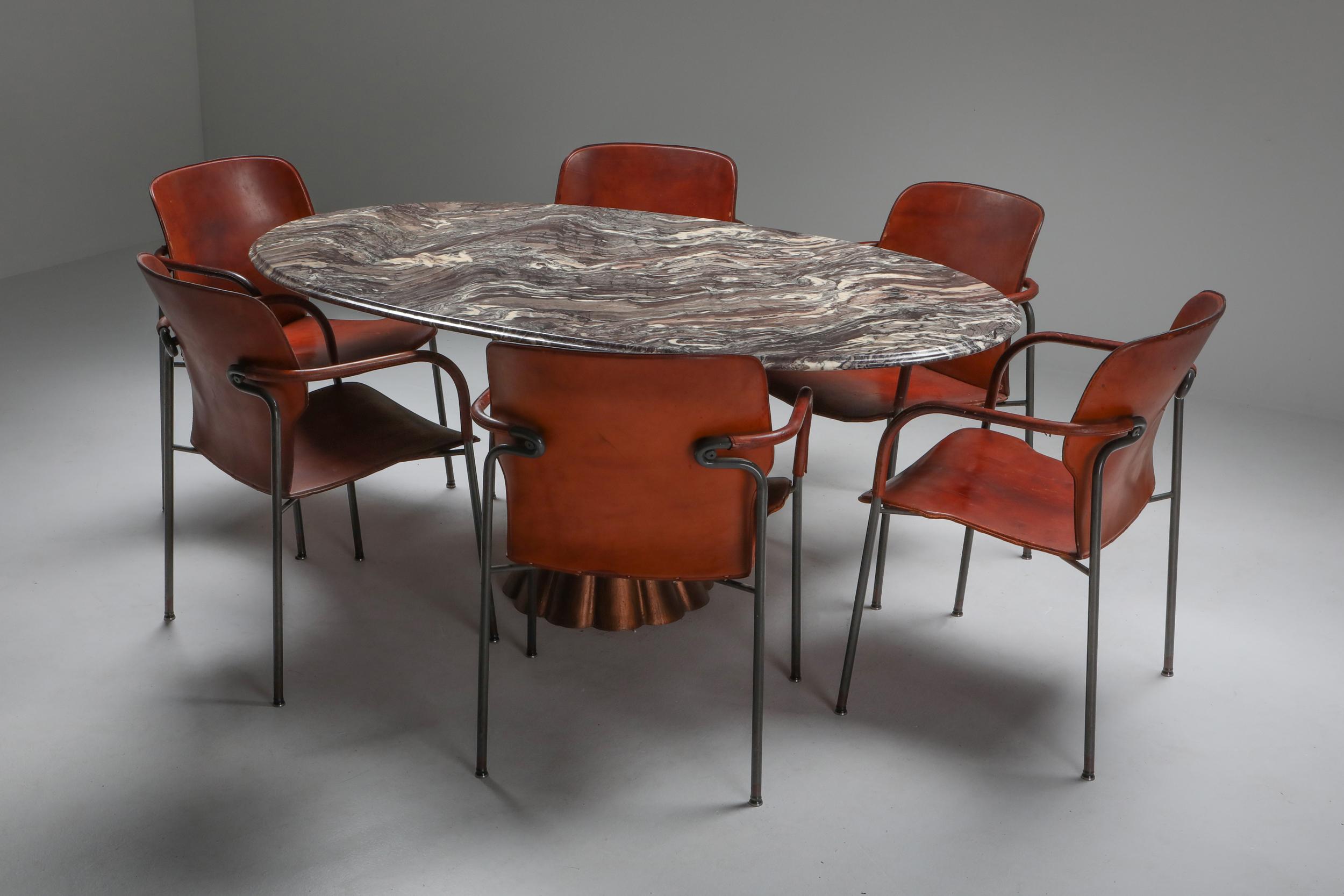 Angelo Mangiarotti Style Marble Table on Metallic Cast Base 1