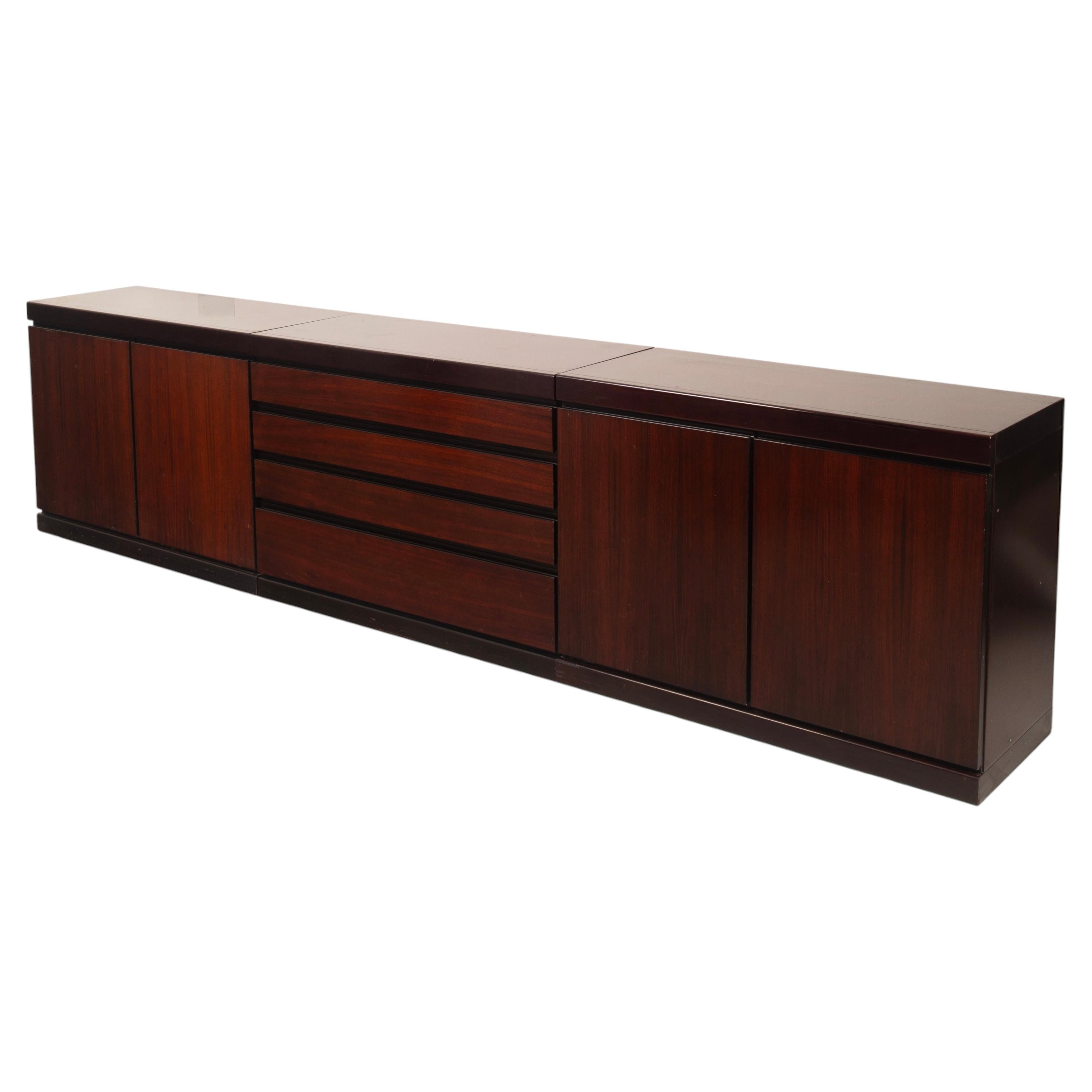 Angelo Mangiarotti Mid-Century Italian African Rosewood S11 Modular Sideboard