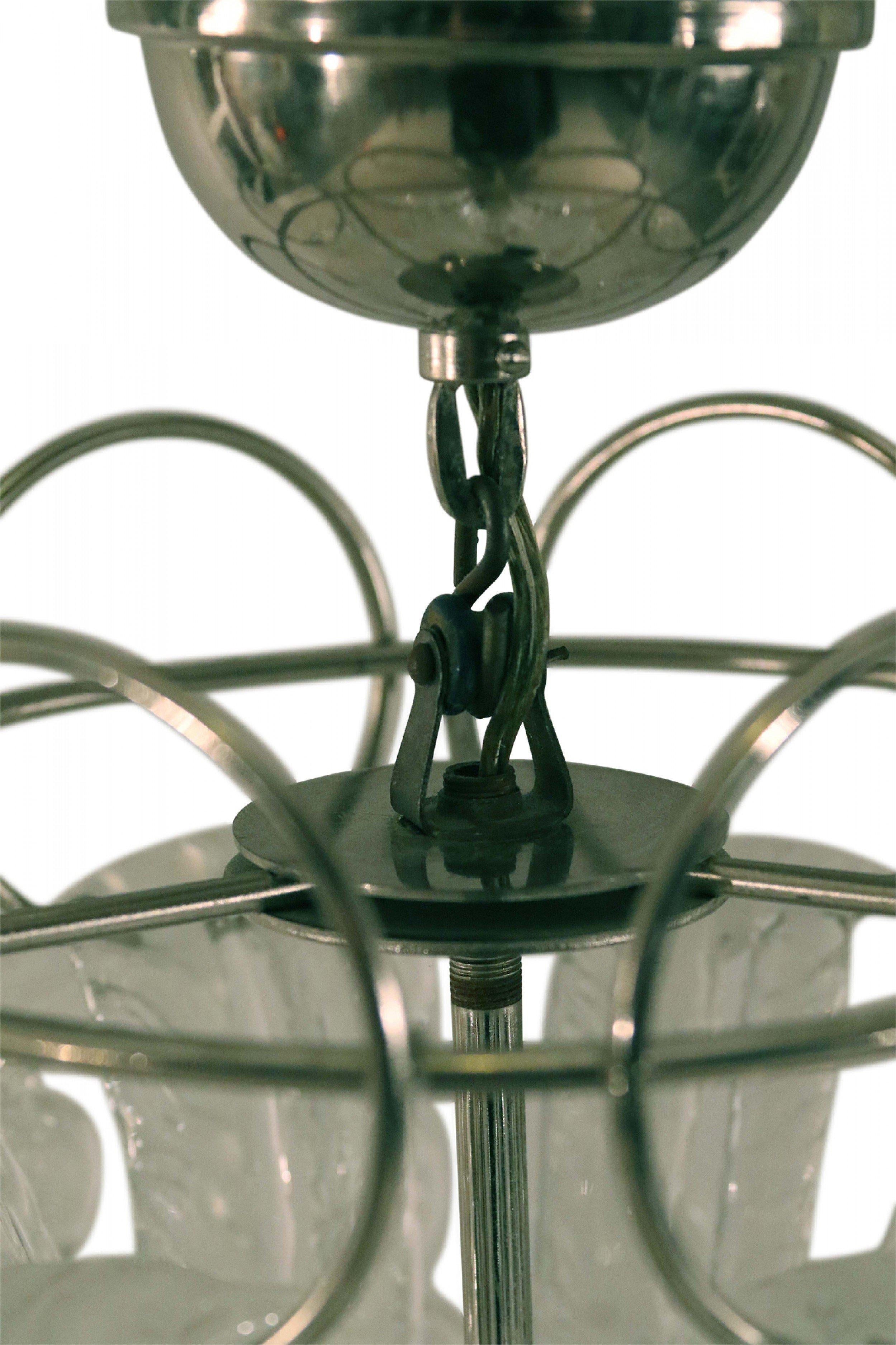 Angelo Mangiarotti Mid-Century Tiered Glass and Metal Chandelier For Sale 4