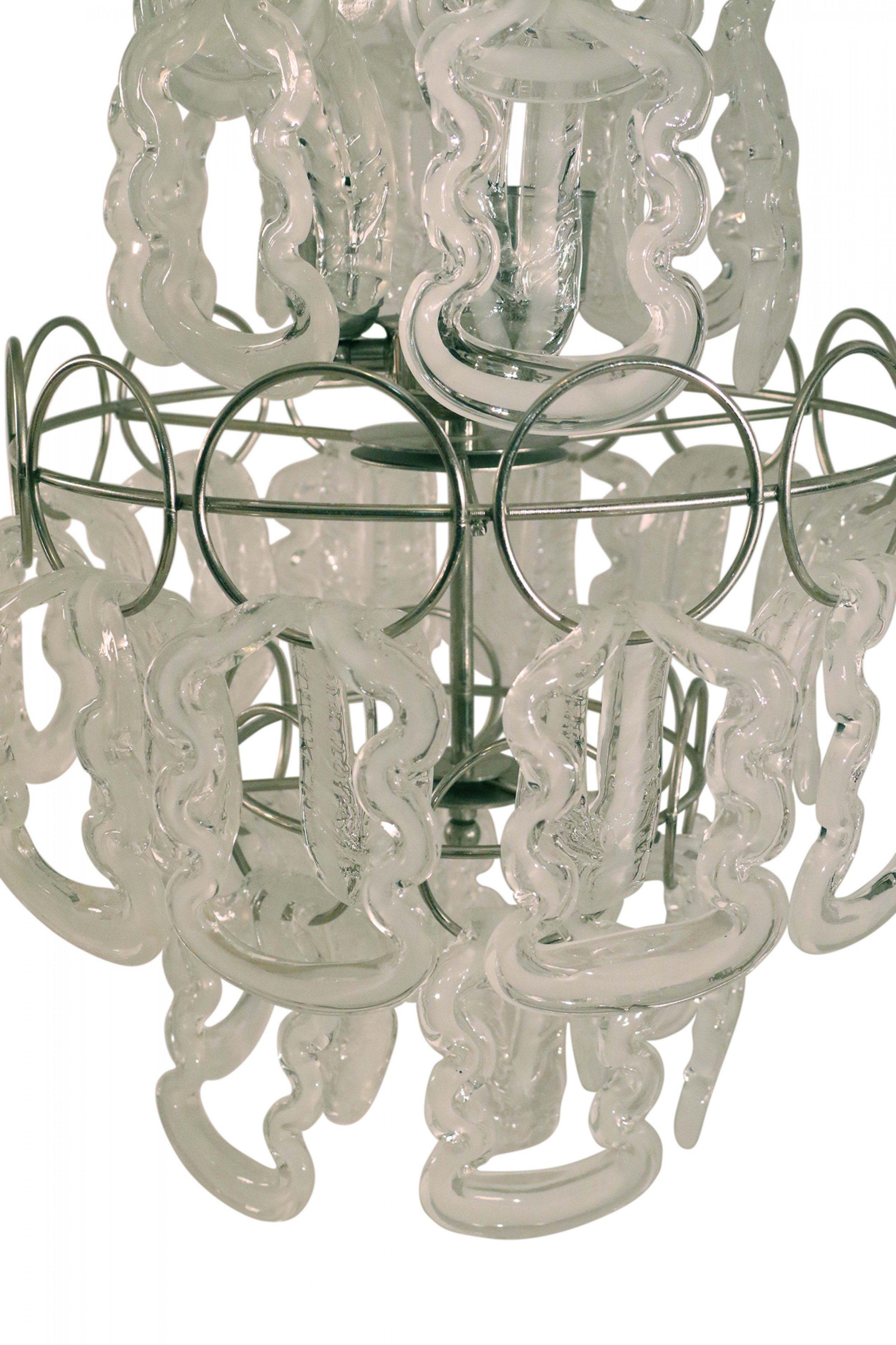 Angelo Mangiarotti Mid-Century Tiered Glass and Metal Chandelier For Sale 5