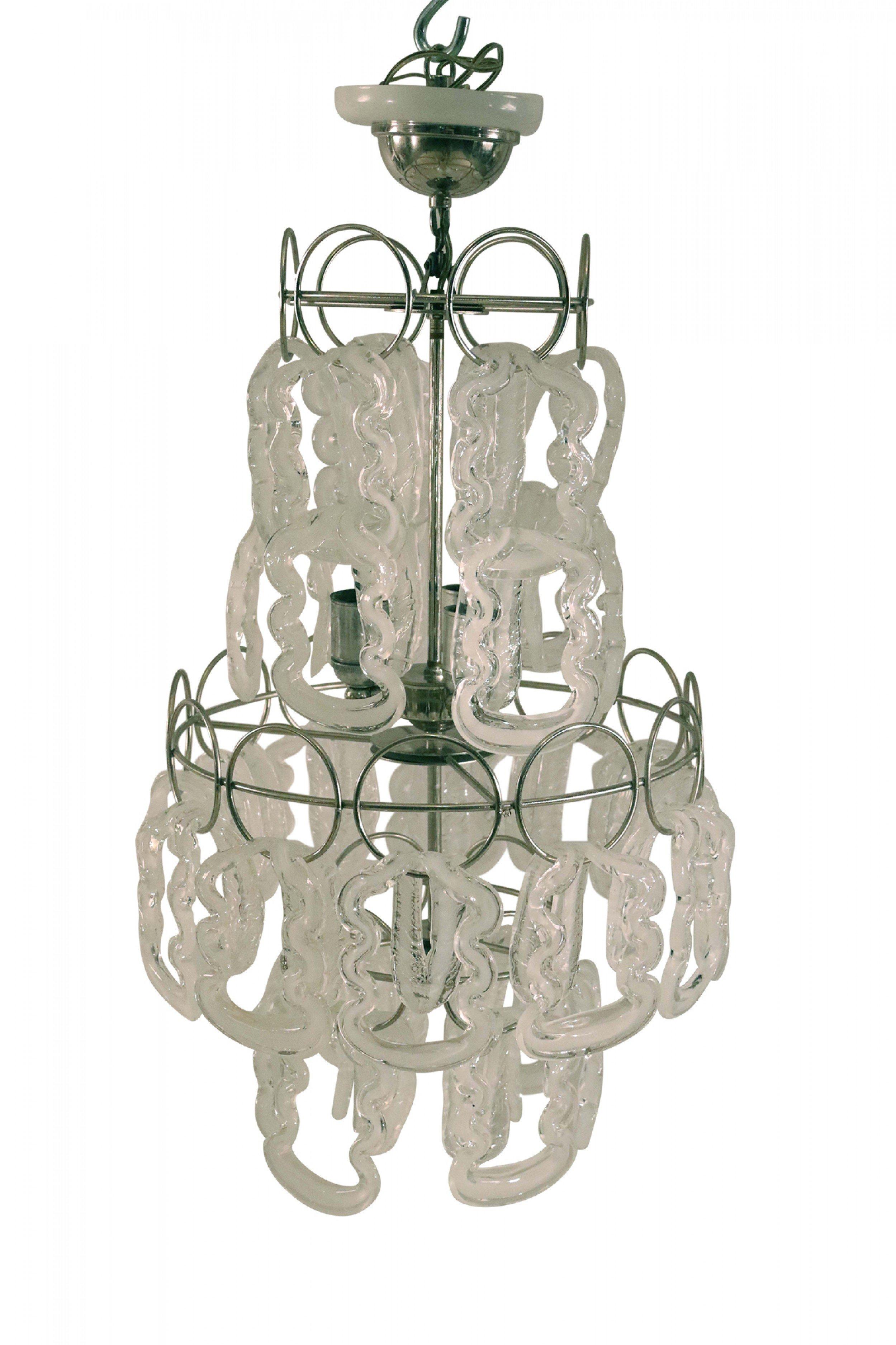 Angelo Mangiarotti Mid-Century Tiered Glass and Metal Chandelier For Sale 7