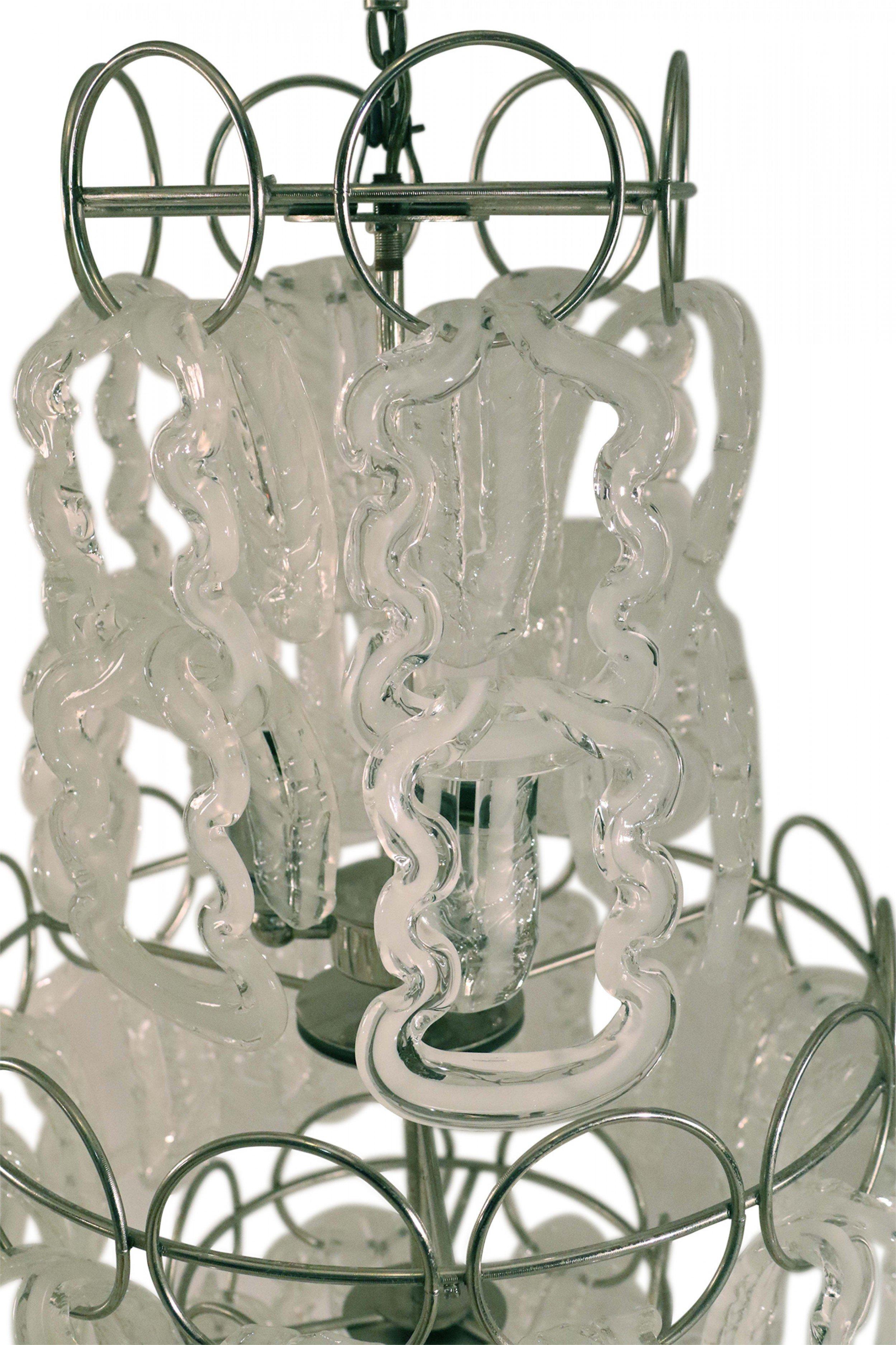 Mid-Century Modern Angelo Mangiarotti Mid-Century Tiered Glass and Metal Chandelier For Sale