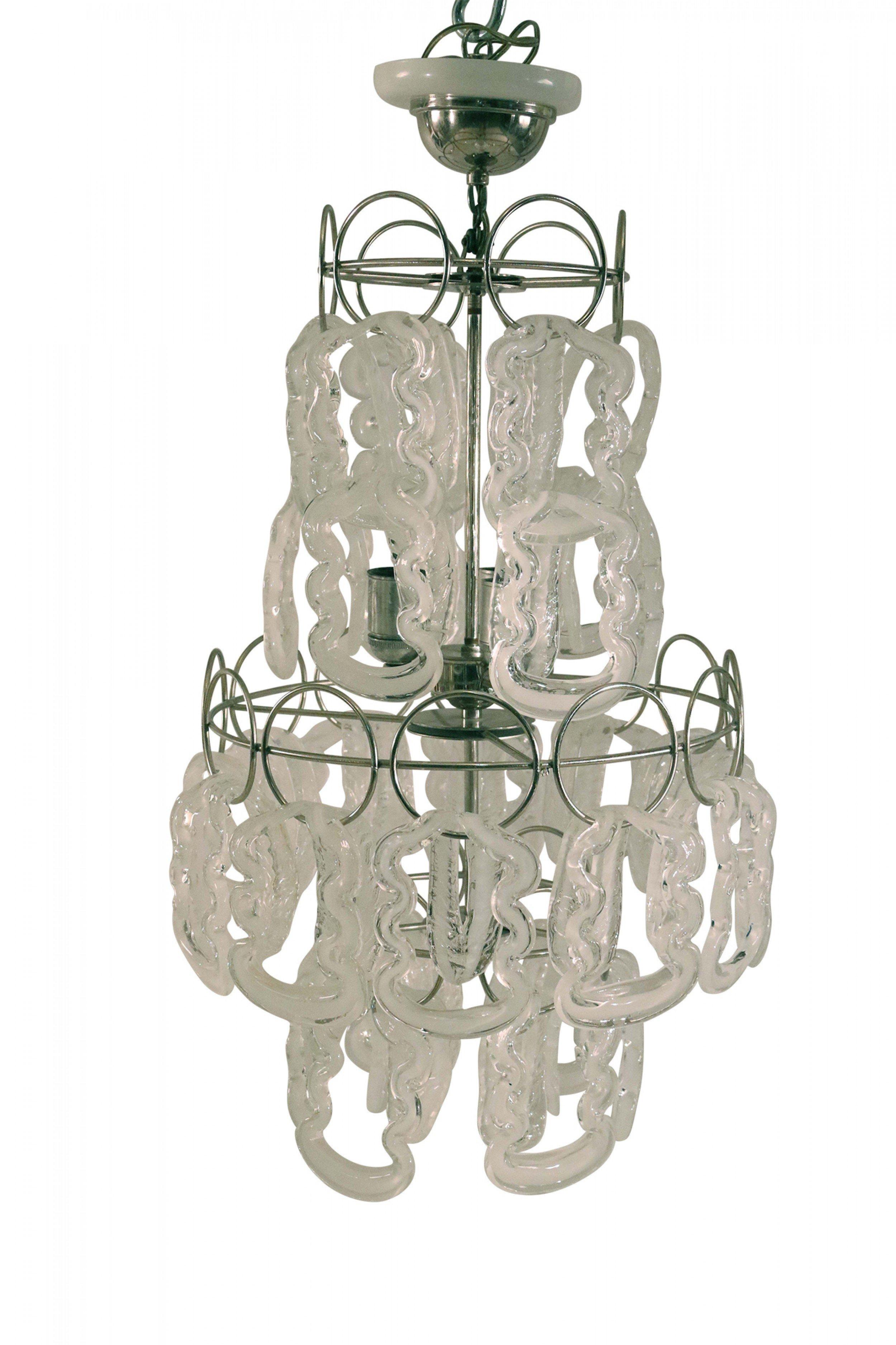 20th Century Angelo Mangiarotti Mid-Century Tiered Glass and Metal Chandelier For Sale