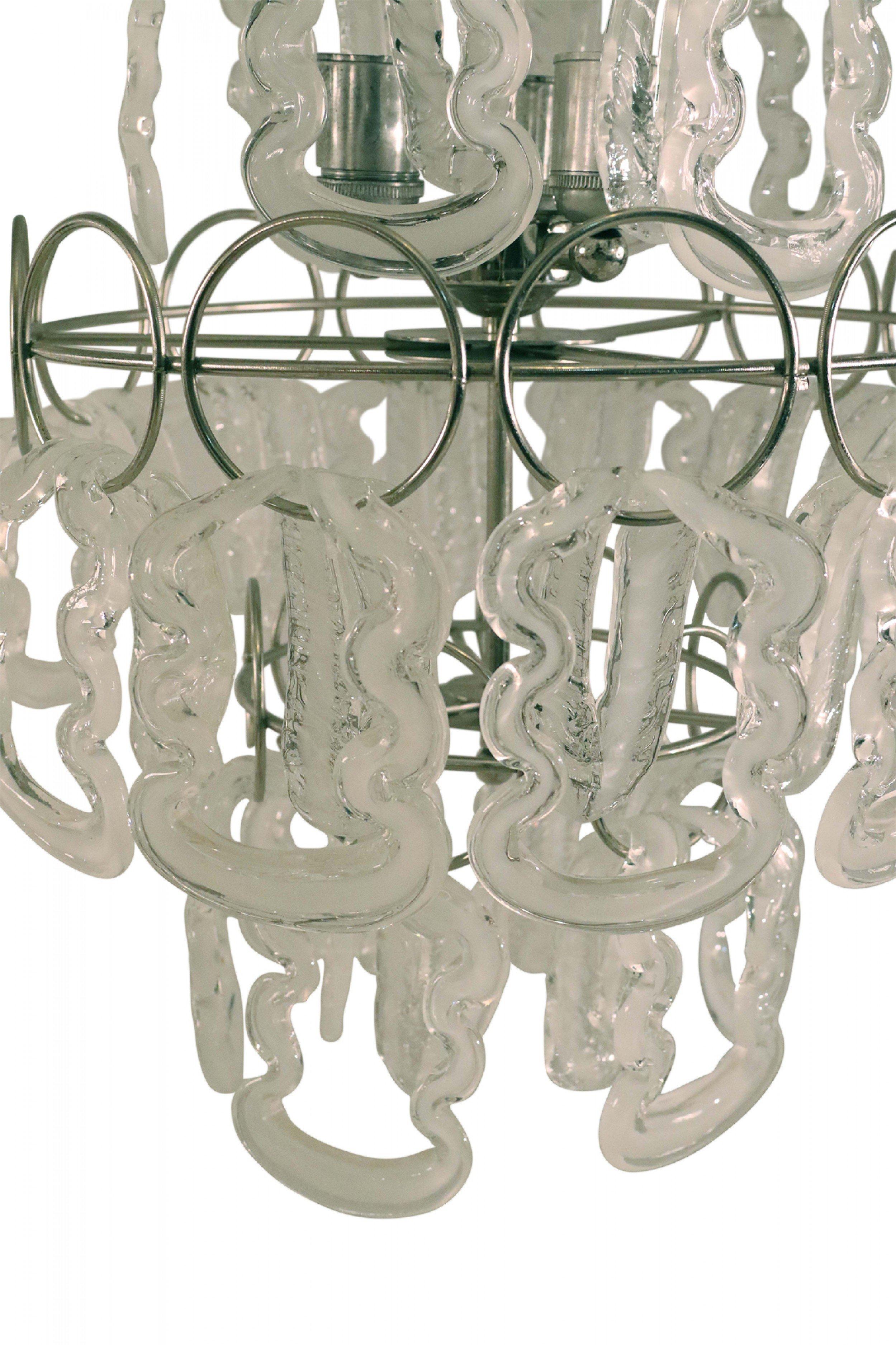 Angelo Mangiarotti Mid-Century Tiered Glass and Metal Chandelier For Sale 1