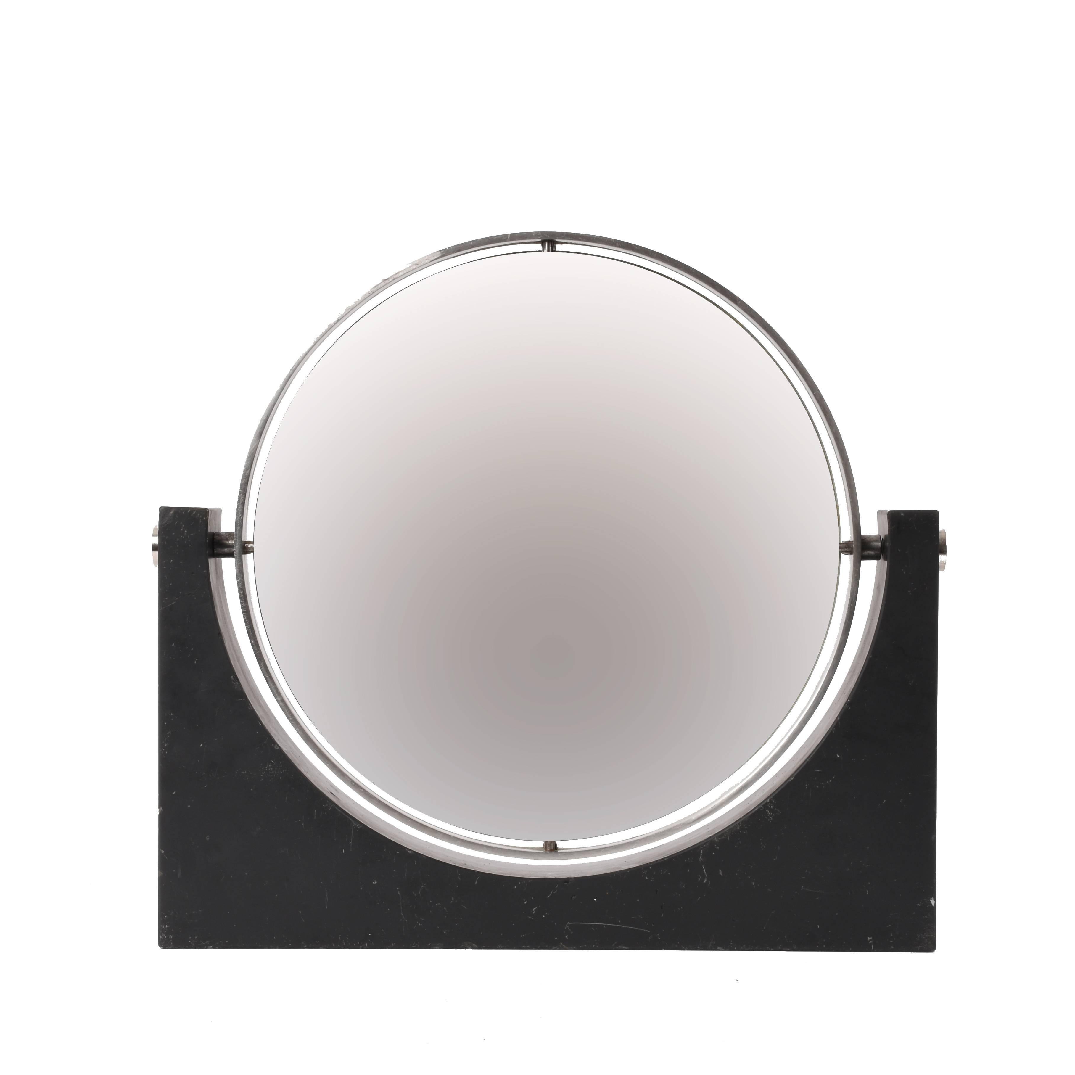 Mid-20th Century Angelo Mangiarotti Midcentury Marble and Steel Round Vanity Table Mirror, 1960s For Sale