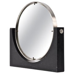 Angelo Mangiarotti Midcentury Marble and Steel Round Vanity Table Mirror, 1960s