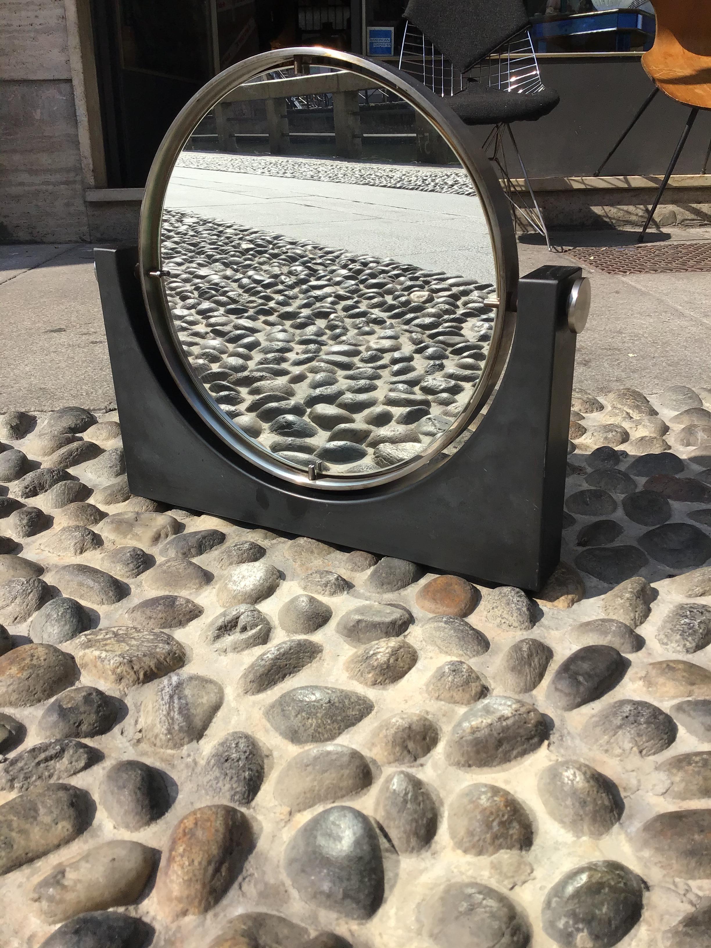 Angelo Mangiarotti Mirror 1960 Ardesia Metal Crome Mirror, Italy  In Good Condition In Milano, IT