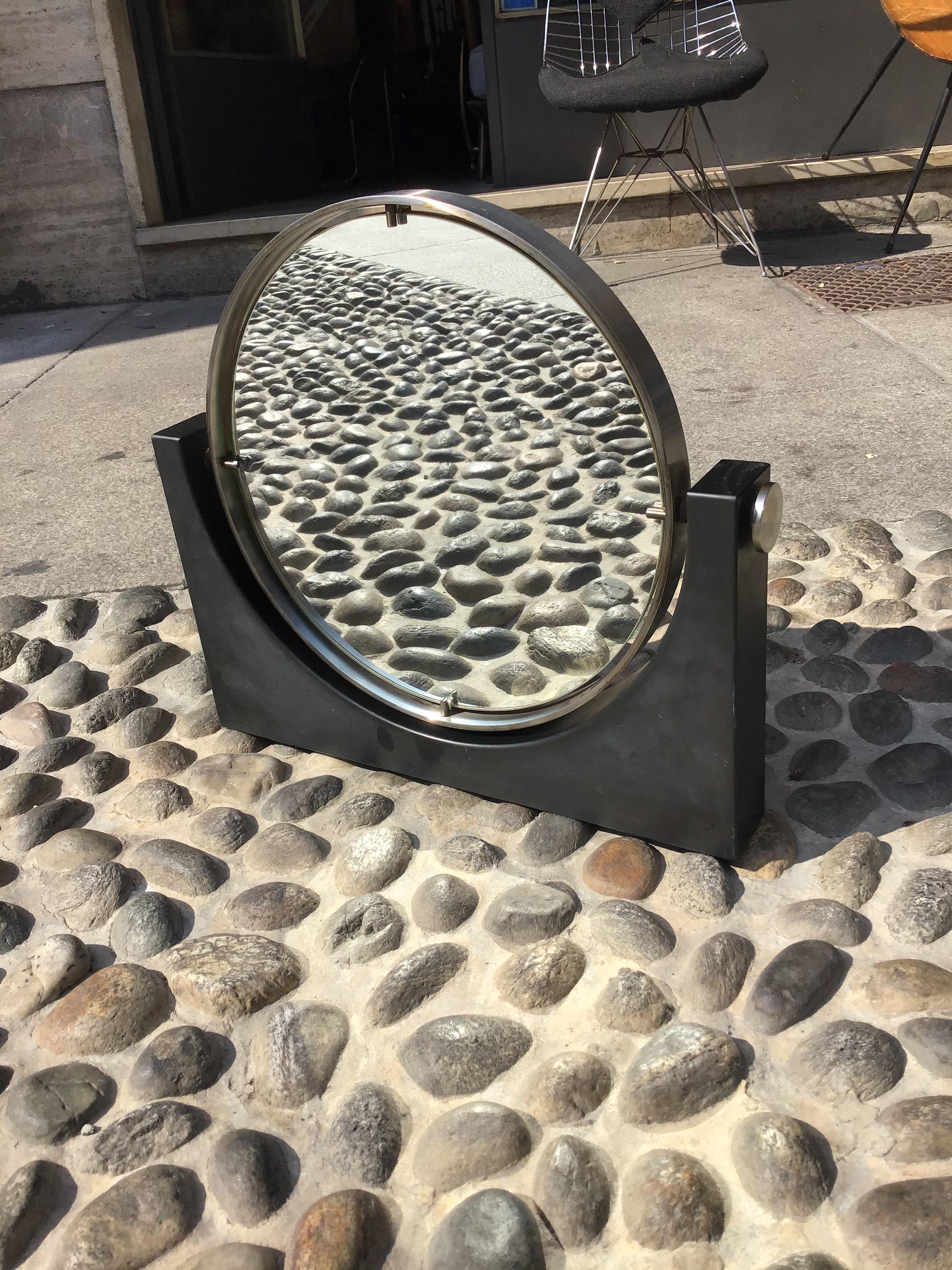 Mid-20th Century Angelo Mangiarotti Mirror 1960 Ardesia Metal Crome Mirror, Italy 