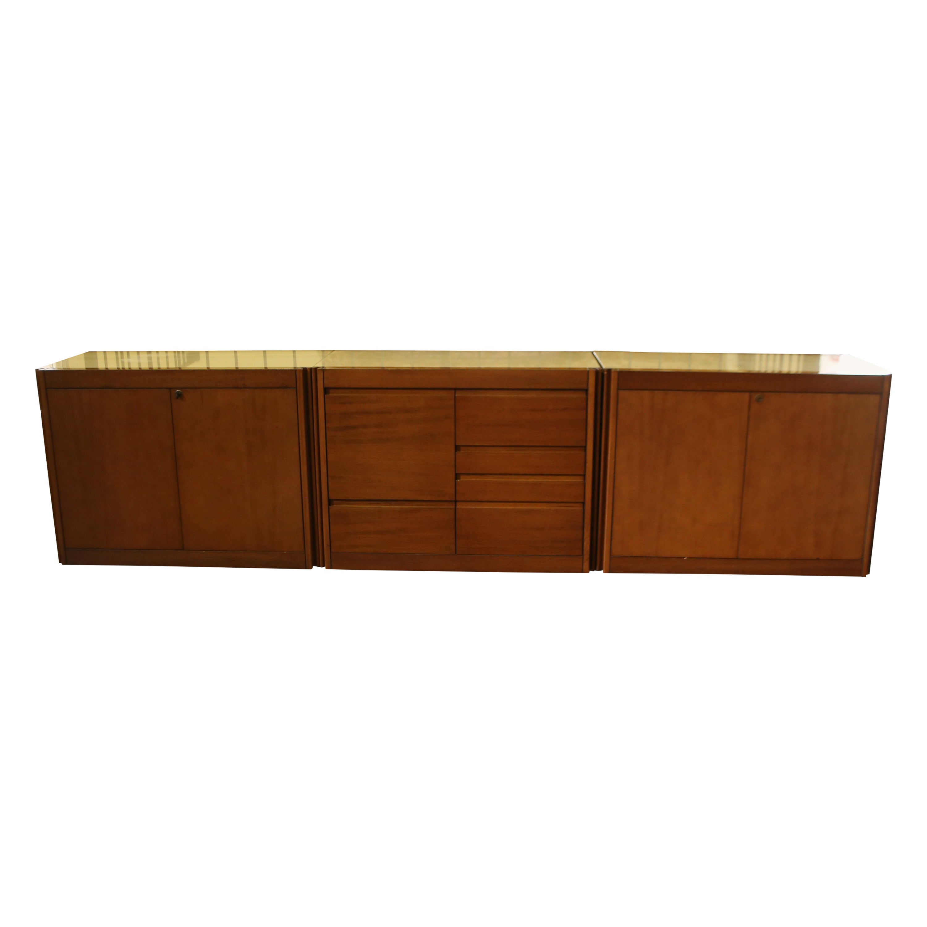 Angelo Mangiarotti modular sideboard travertine top mod 4D Molteni production.