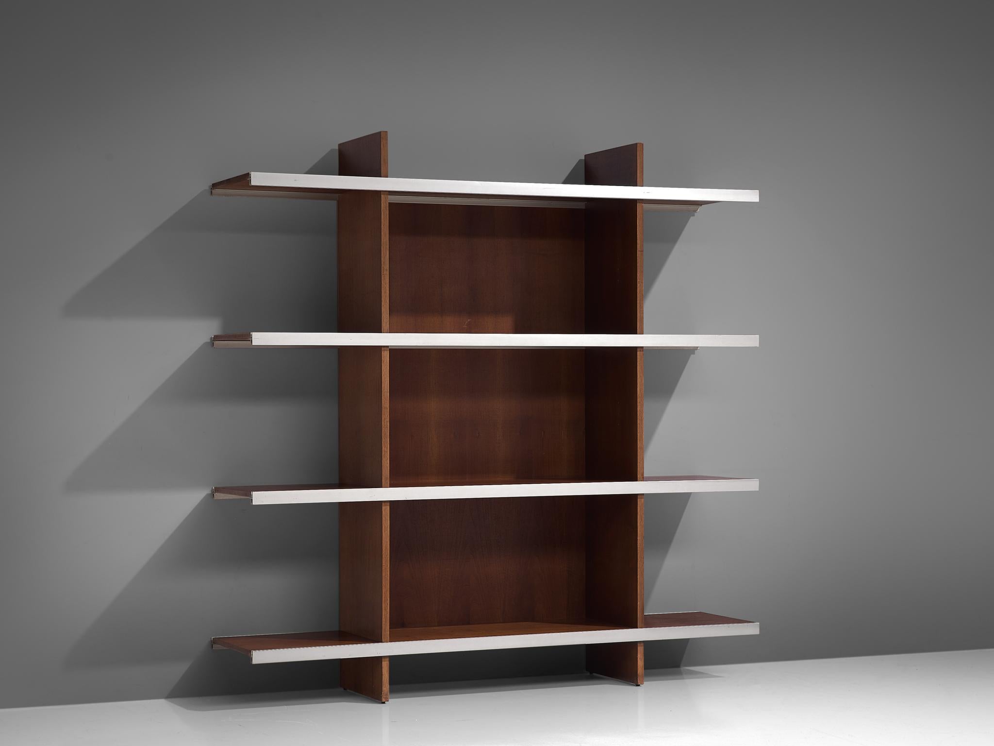 Angelo Mangiarotti for Poltronova, cabinet or bookcase from the Multiuse series, teak, aluminum, Italy, 1965. 

This bookcase is part of the Multiuse series that Mangiarotti designed for Poltronova. This line stands for versatile pieces of furniture