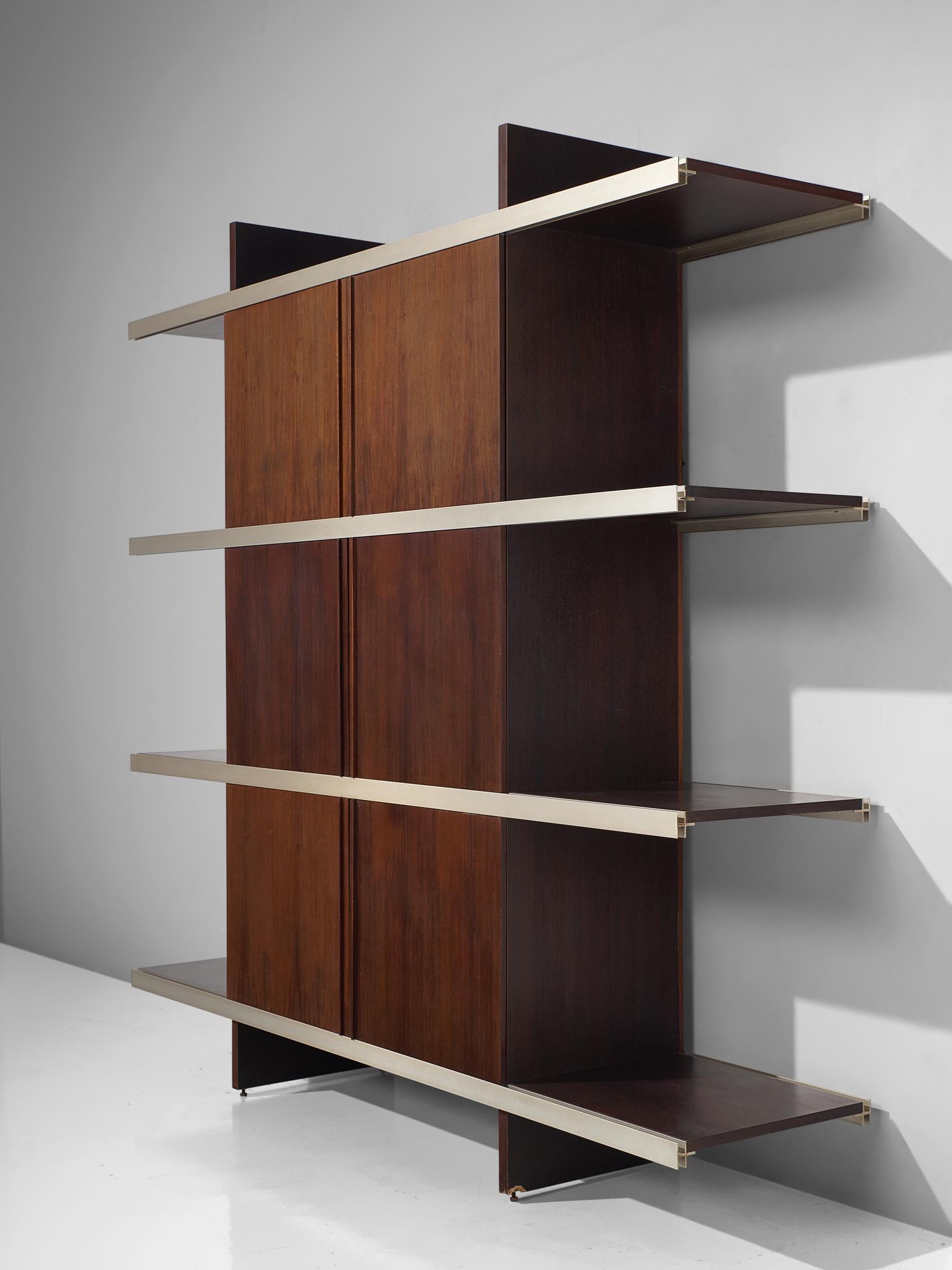 Angelo Mangiarotti for Poltronova, cabinet/bookcase from the Multiuse series, exotic wood, aluminum, Italy, 1960s.

Beautiful bookcase/sideboard of the Multiuse series that Mangiarotti designed for Poltronova. Multiuse series stands for versatile